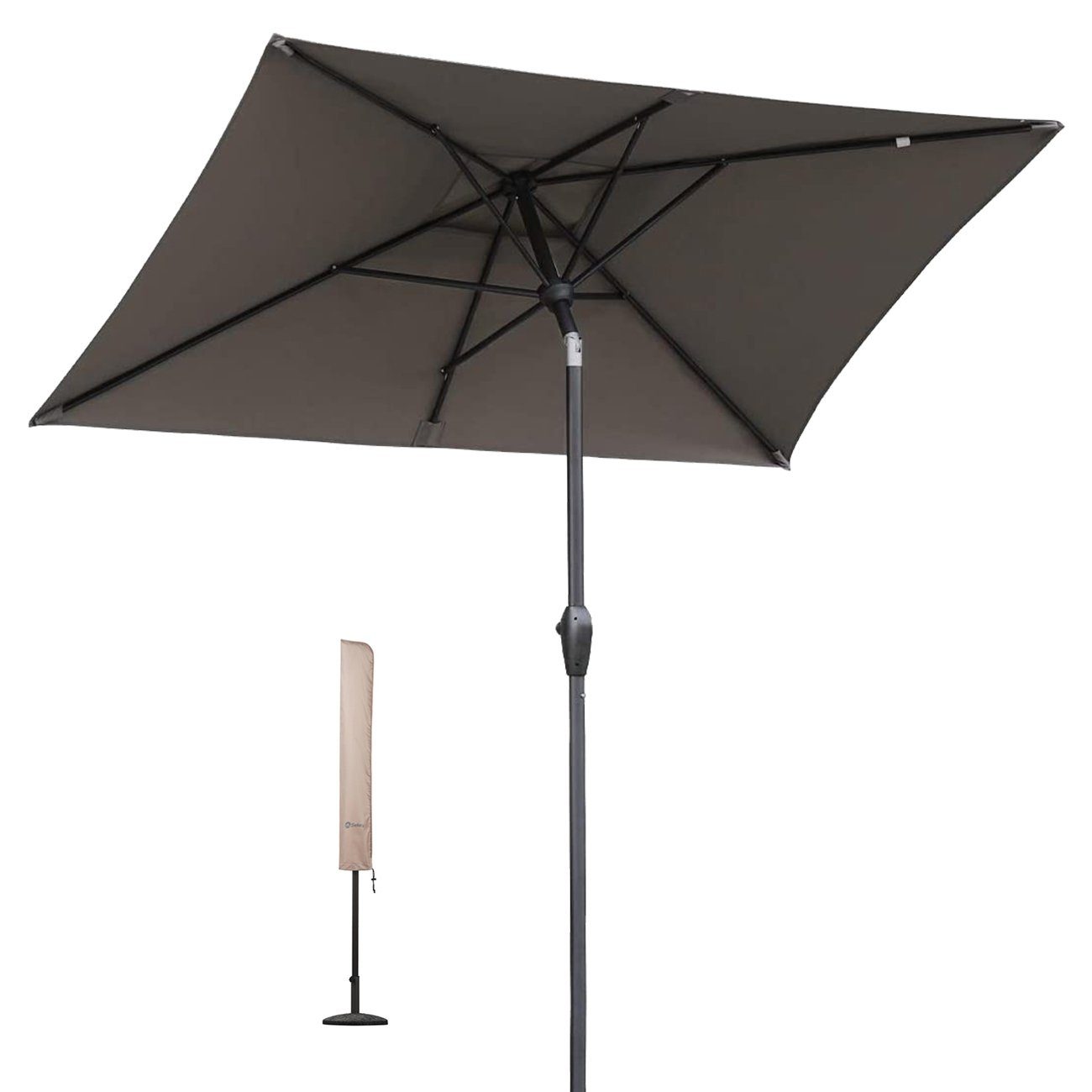 Sekey Sonnenschirm 210 x 140 cm Aluminum Sonnenschirm Rechteckig Marktschirm mit Kurbel, LxB: 210,00x140,00 cm, mit/ohne LED-Lichtern, Sonnenschutz UV50+, Gartenschirm Knickbar