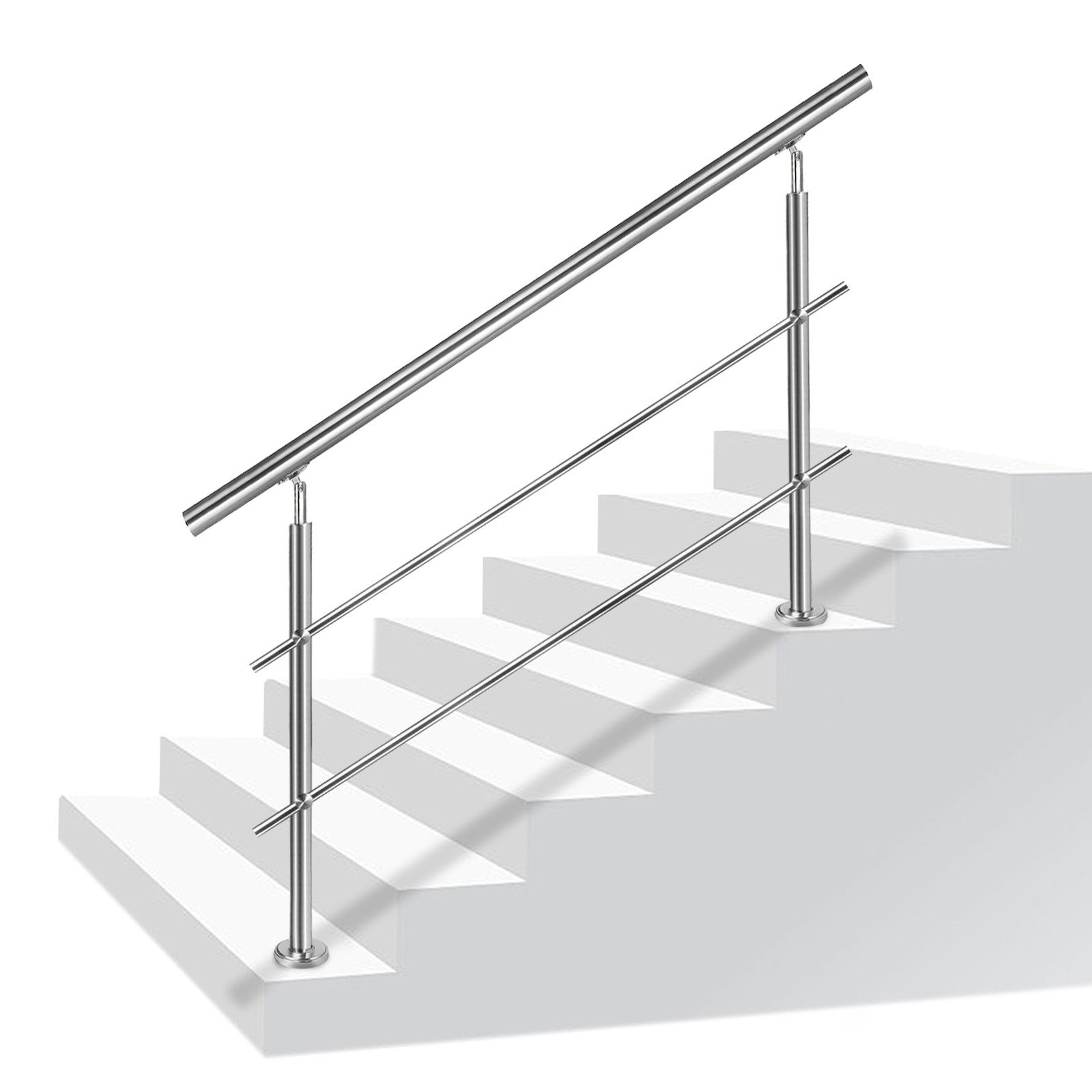 FIVMEN Treppengeländer Handlauf Edelstahl Geländer mit 2 Pfosten Brüstungsgeländer, 120 cm Länge, 0-tlg., für Treppen, Brüstung, Balkon