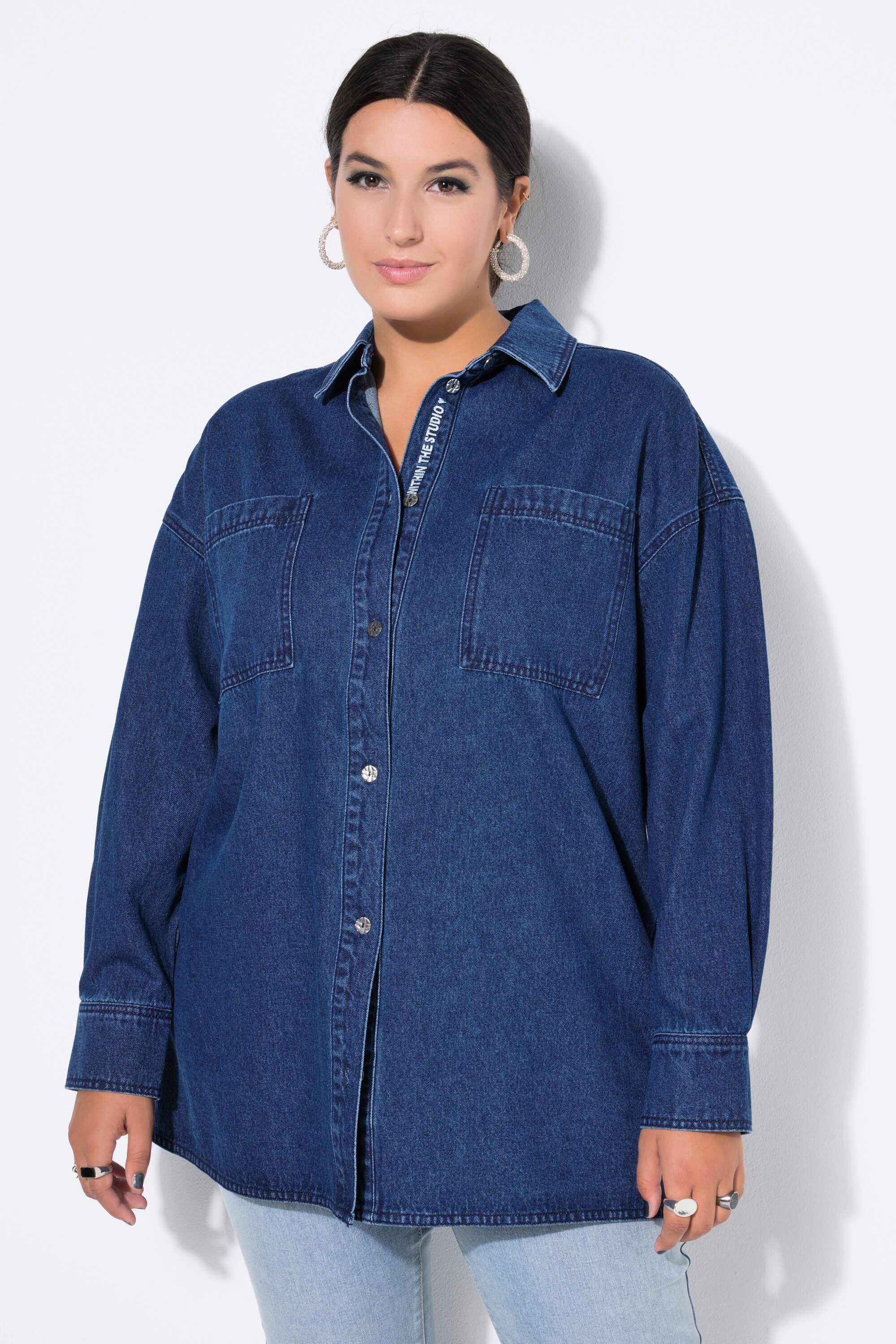 Studio Untold Hemdbluse Jeanshemd oversized Knopfleisten-Stickerei günstig online kaufen