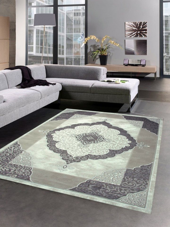 Teppich Designer Teppich Wohnzimmerteppich Ornamente barock creme grau,  Carpetia, rechteckig, Höhe: 13 mm