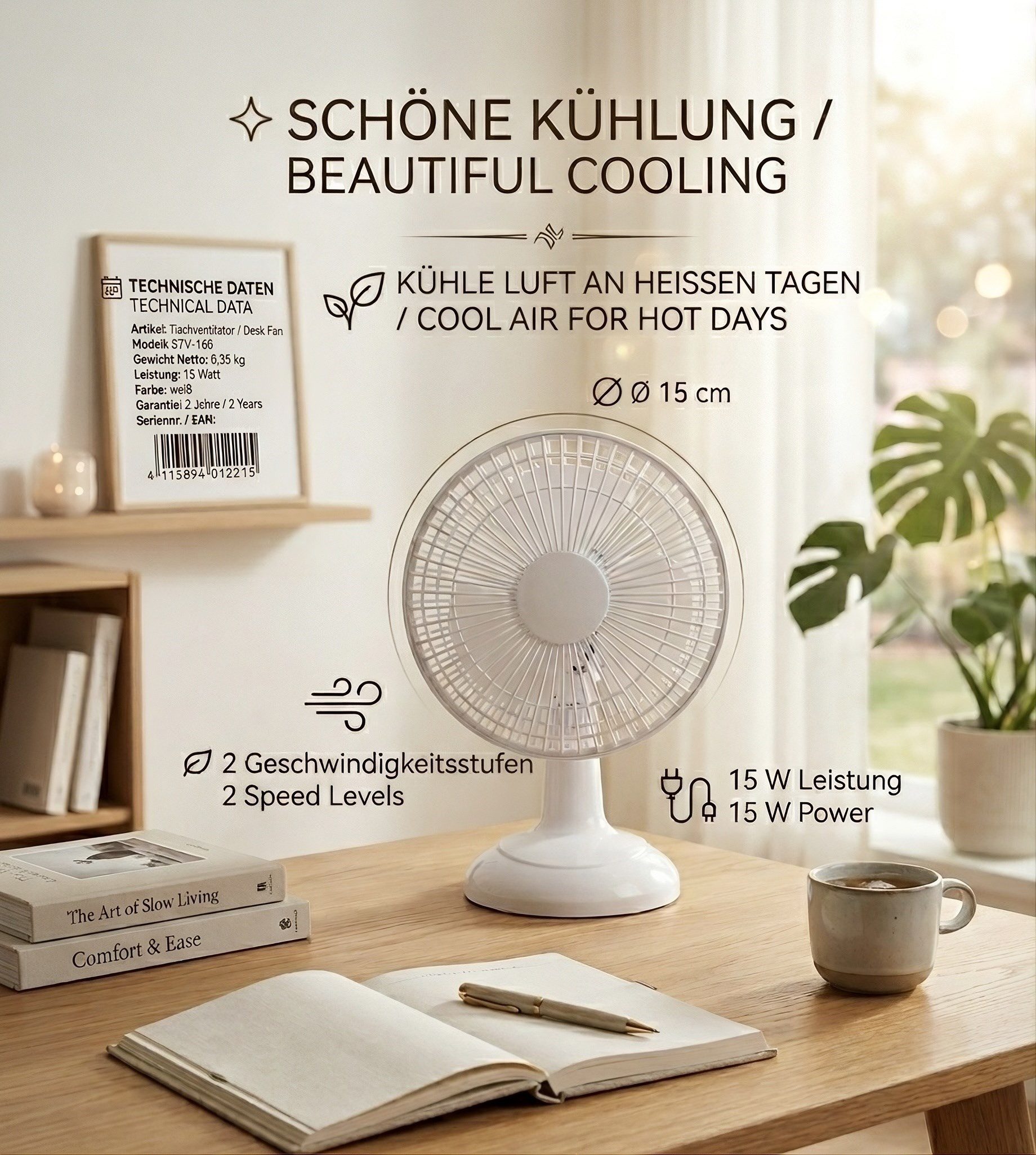 SALCO Tischventilator STV-160, 15cm Durchmesser, 3 Flügel, 2 Stufen, ideal für´s Office
