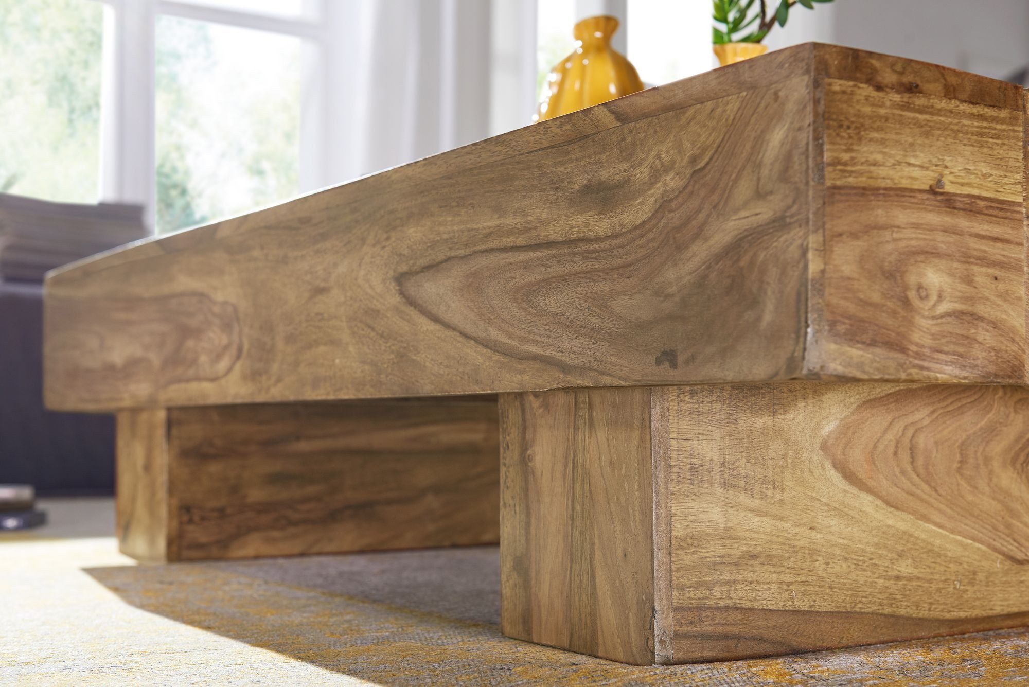 FineBuy Couchtisch rechteckig Massivholz 120 cm – Wohnzimmertisch eckig im Block Design | Moderner Holztisch handgefertigt | Design Naturmöbel – Bild 5 von 5