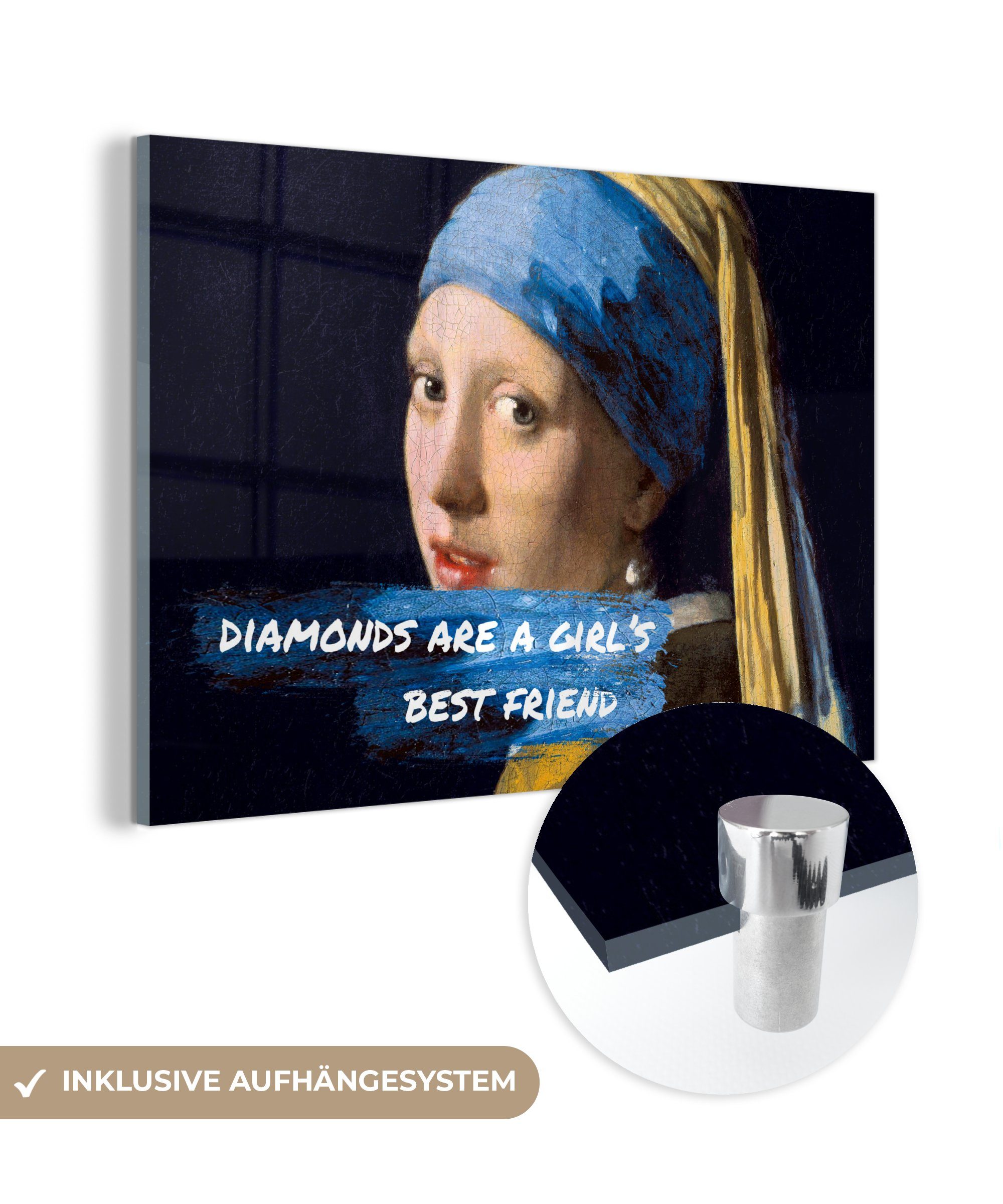 St), Bilder - Vermeer (1 Glas Foto Das Glas - - auf Perlenohrring - Zitat, dem Mädchen Glasbilder Wandbild Acrylglasbild - mit Wanddekoration auf MuchoWow