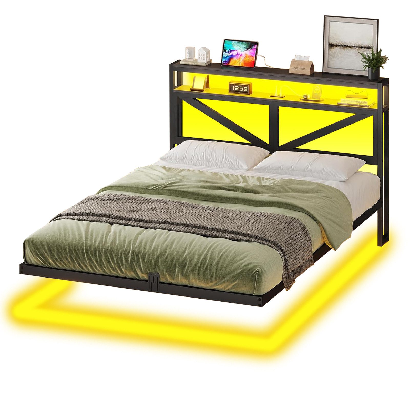 MSMASK Metallbett Modernes Schwebendes Bettrahmen mit USB-Ladeanschluss (Oh günstig online kaufen