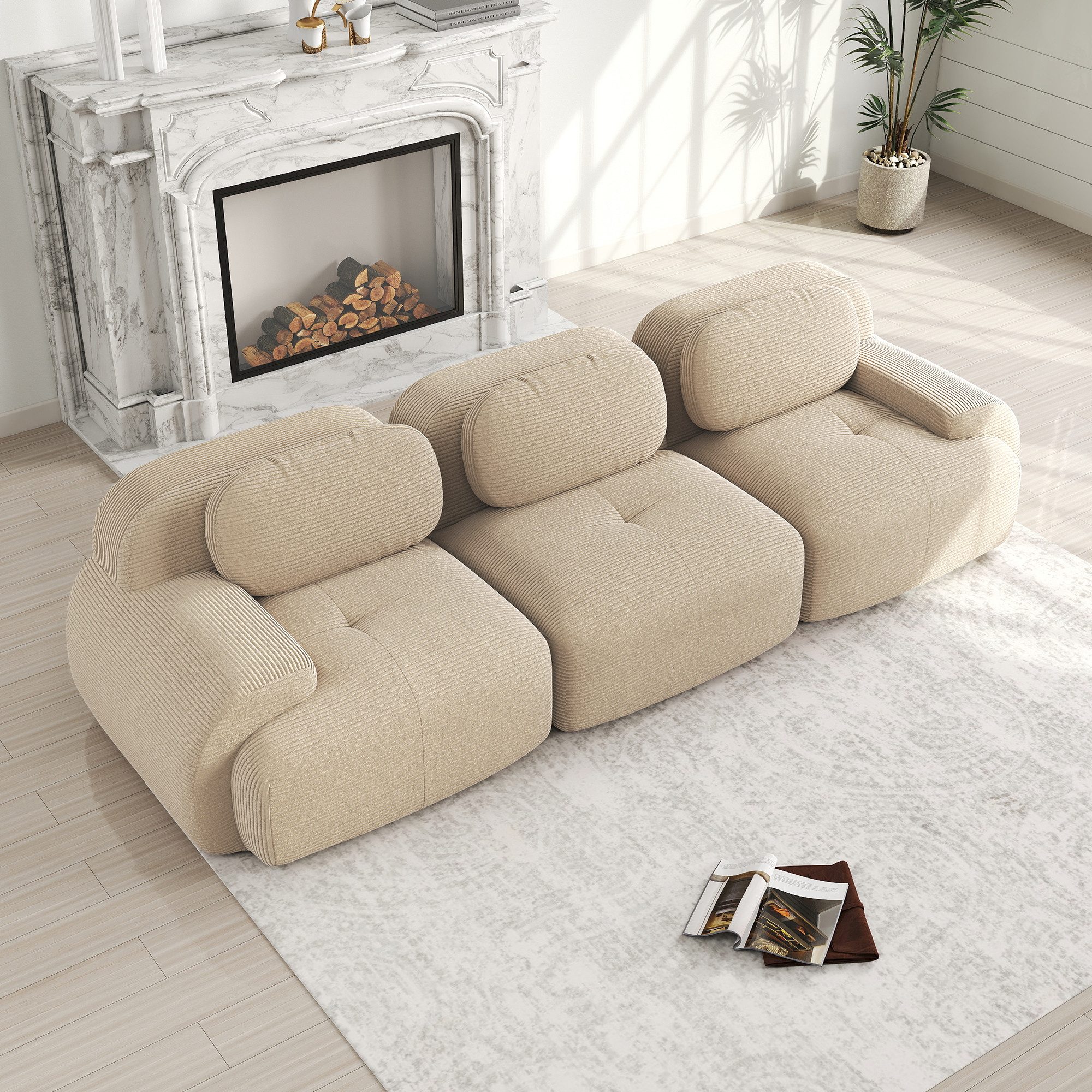 Odikalo 2-Sitzer modular kombinierbar Polstersofa Chaiselongue Mehrfarbig, 3-Sitzer-Sofa aus Premium-Cordstoff, modular kombinierbar, rutschfest, ohne Montage,  – Bild 2 von 5
