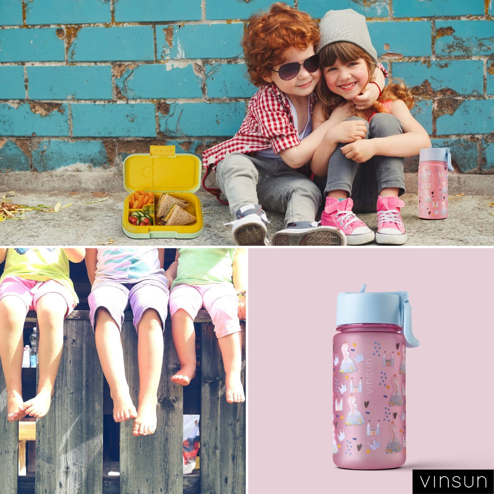 Vinsun Geschmacksneutral Trinkflasche Prinzessin, - Trinkflasche BPA Kinder Pink Strohhalm - und 350ml bruchsicher, frei, mit auslaufsicher, Geruchs- Auslaufsicher