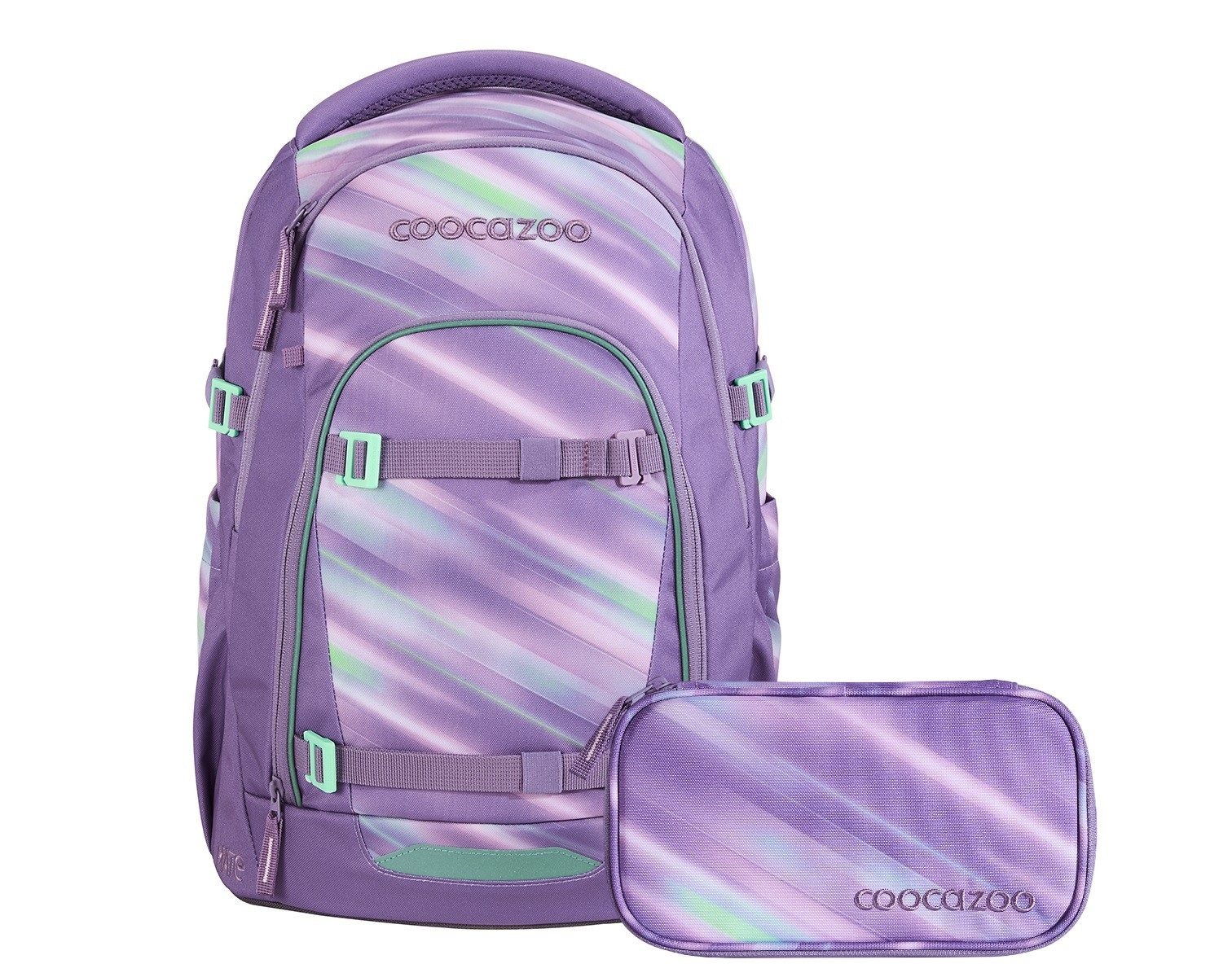 coocazoo Schulranzen Schulrucksack-Set MATE Arctic Lights 2-teilig (2-teilig), ergonomisch, Körpergröße: 135 - 180 cm, Easy-Grow-System