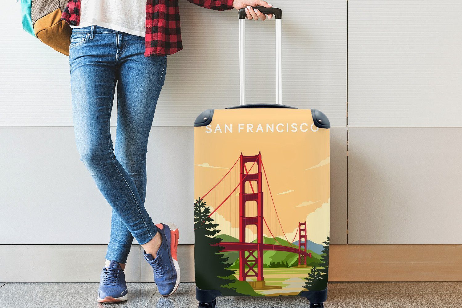 Reisekoffer für Golden Gate - mit 4 USA Ferien, Rollen, - Brücke Trolley, Handgepäck Reisetasche Bridge, Architektur rollen, MuchoWow - Handgepäckkoffer