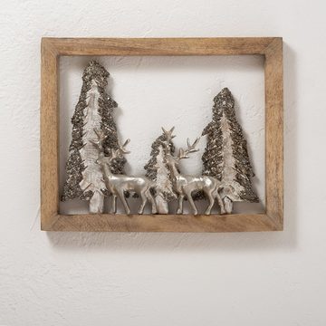 Moritz Skulptur Rentiere im Wald 30 cm im Rahmen, Holz, Tischdeko, Fensterdeko, Wanddeko, Holzdeko, Weihnachtsdeko