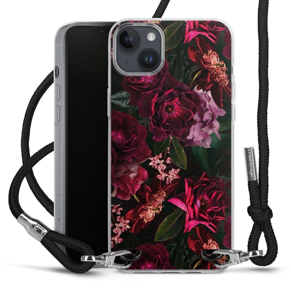 DeinDesign Handyhülle Rose Blumen Blume Dark Red and Pink Flowers, Apple iPhone 14 Plus Handykette Hülle mit Band Case zum Umhängen