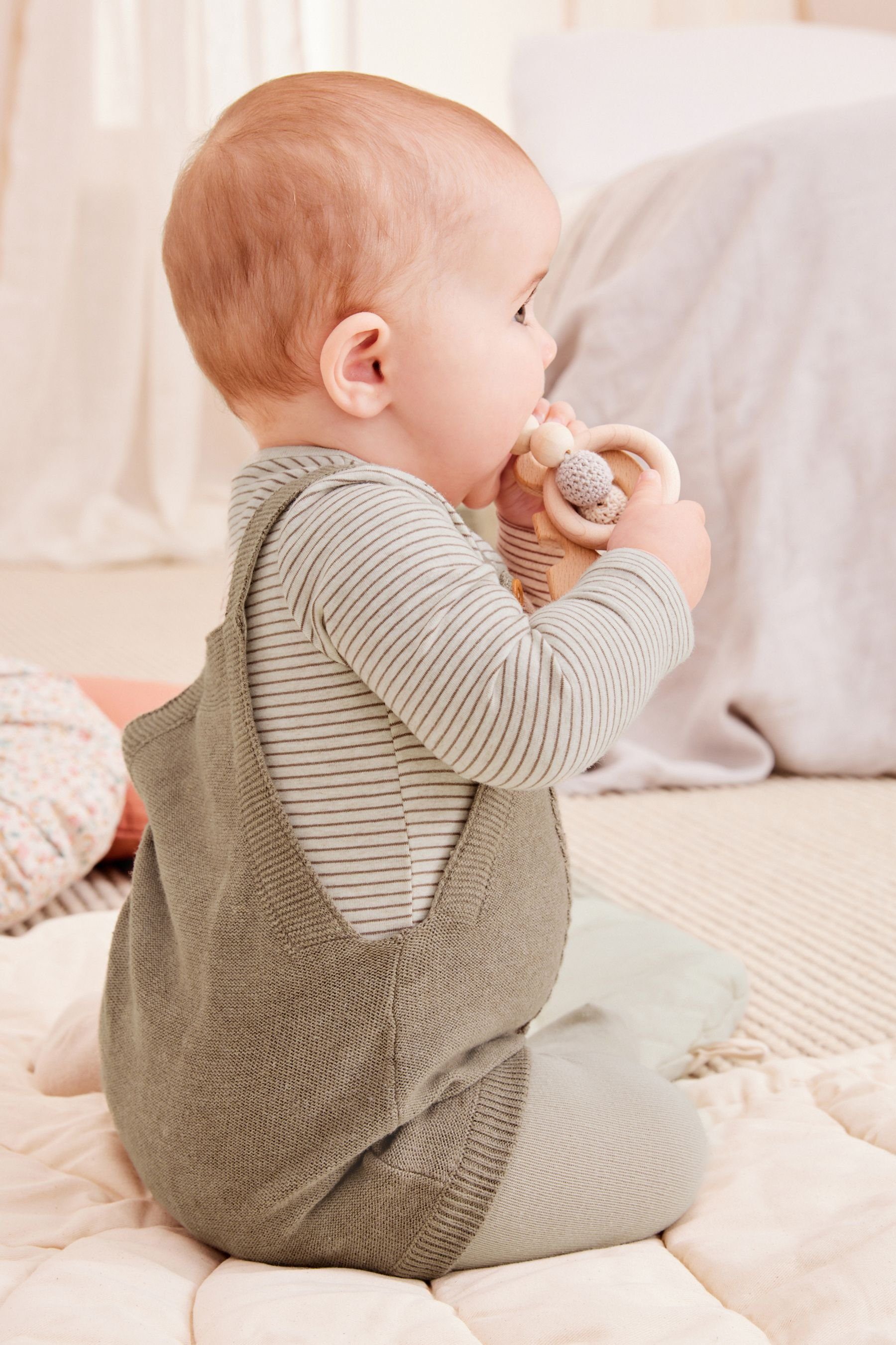 Baby-Strickstrampler, (3-tlg) Hose Brown Shirt Oberteil Strumpfhose Next & & Set