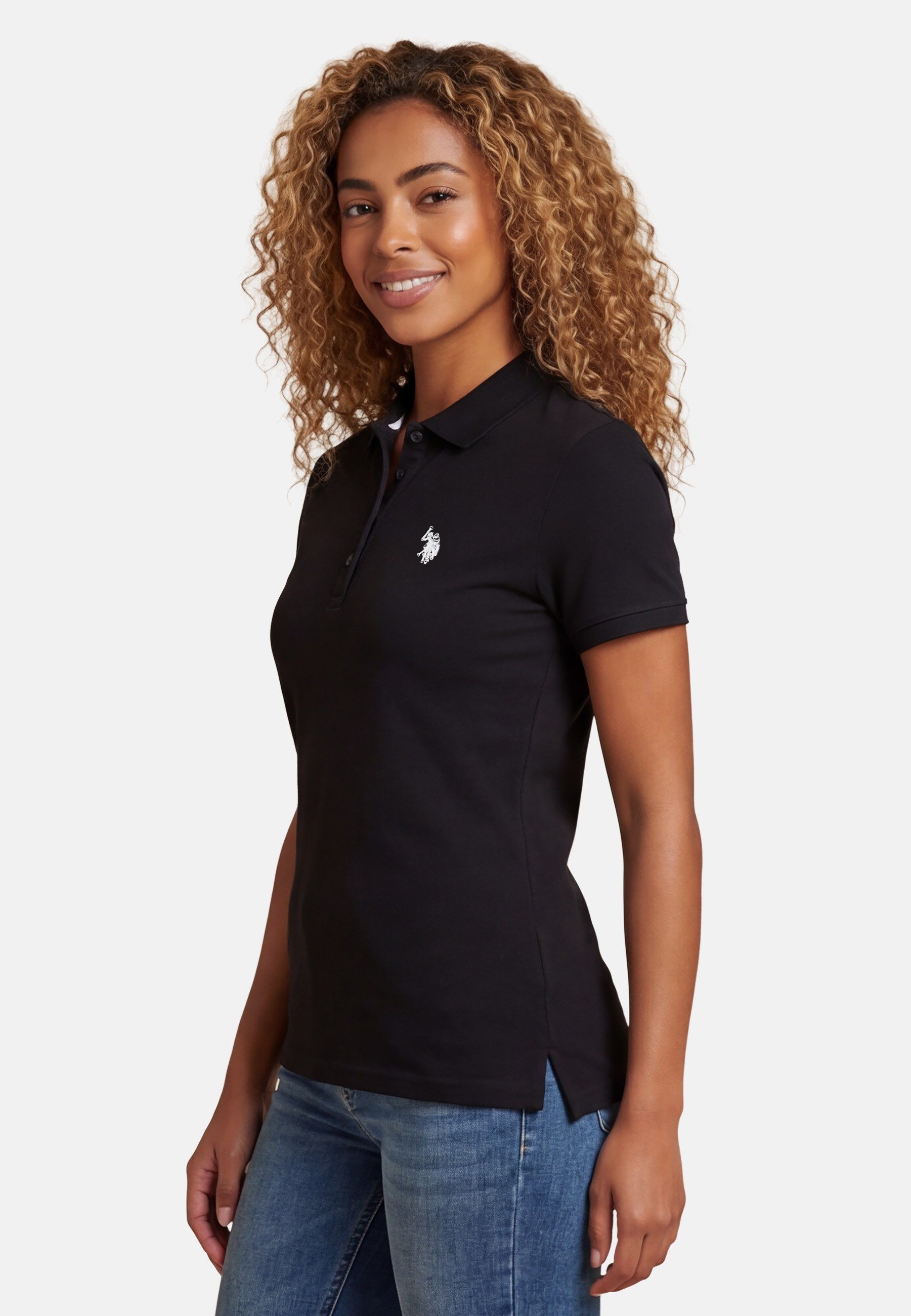 U.S. Polo Assn. Poloshirt USSiirena – Damen Classic Fit kurzarm mit Logo-Stickerei Mit Flachstrick-Kragen, Knopfleiste und elastischer Baumwollmischung