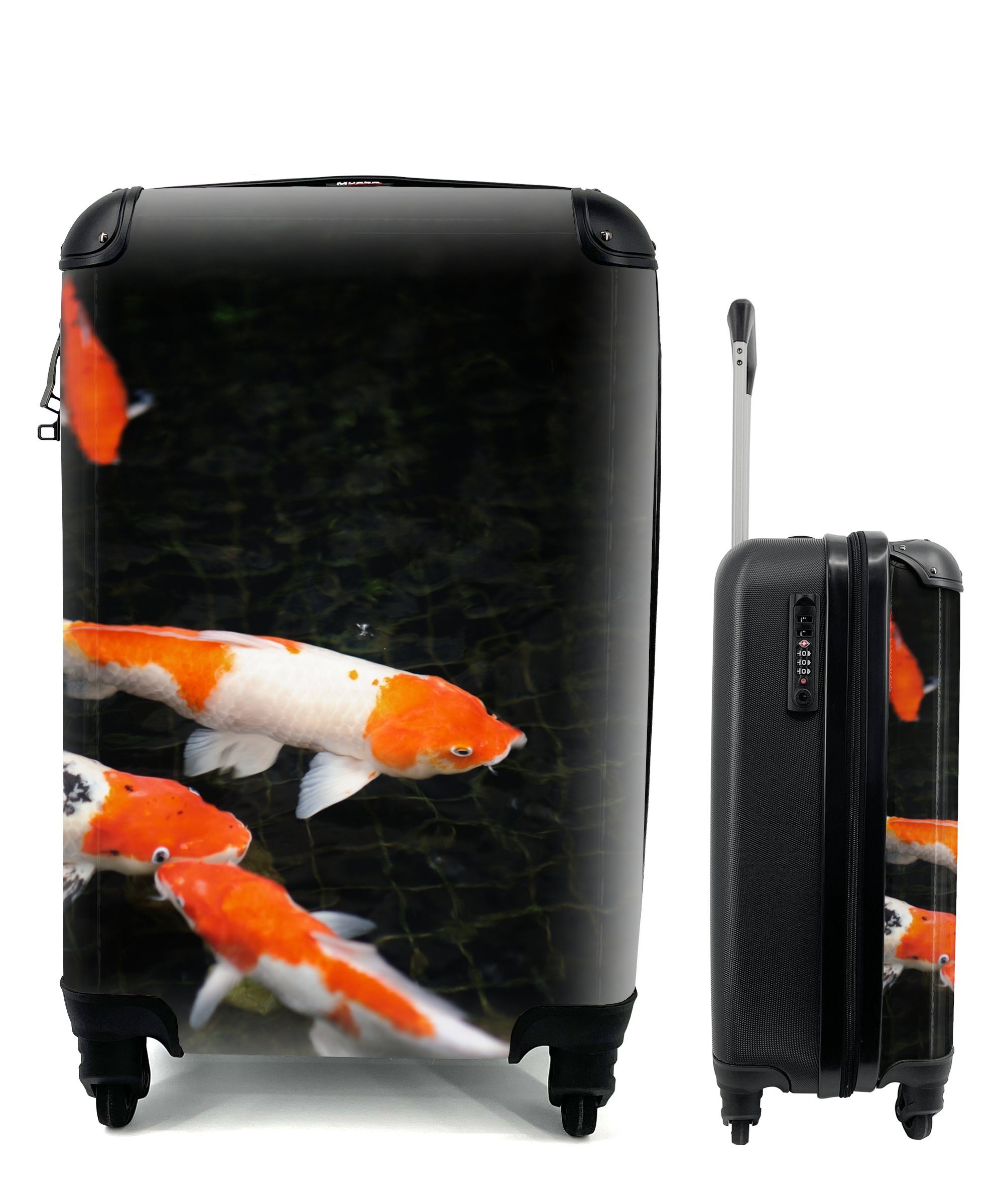 MuchoWow Handgepäckkoffer Koi-Karpfen in einem flachen schwarzen Teich, 4 Rollen, Reisetasche mit rollen, Handgepäck für Ferien, Trolley, Reisekoffer