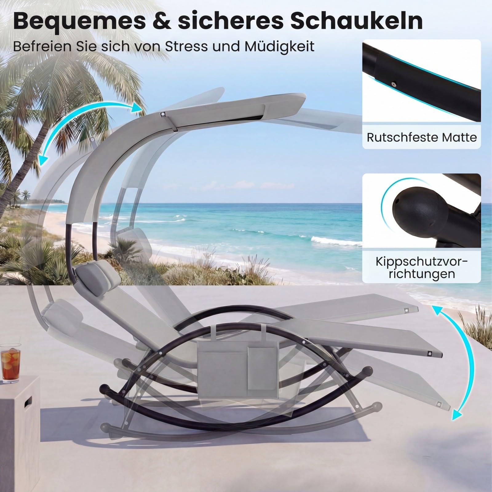 COSTWAY Gartenliege 2 Personen, mit Dach, 1 St., bis 300kg, 197x137x165 cm