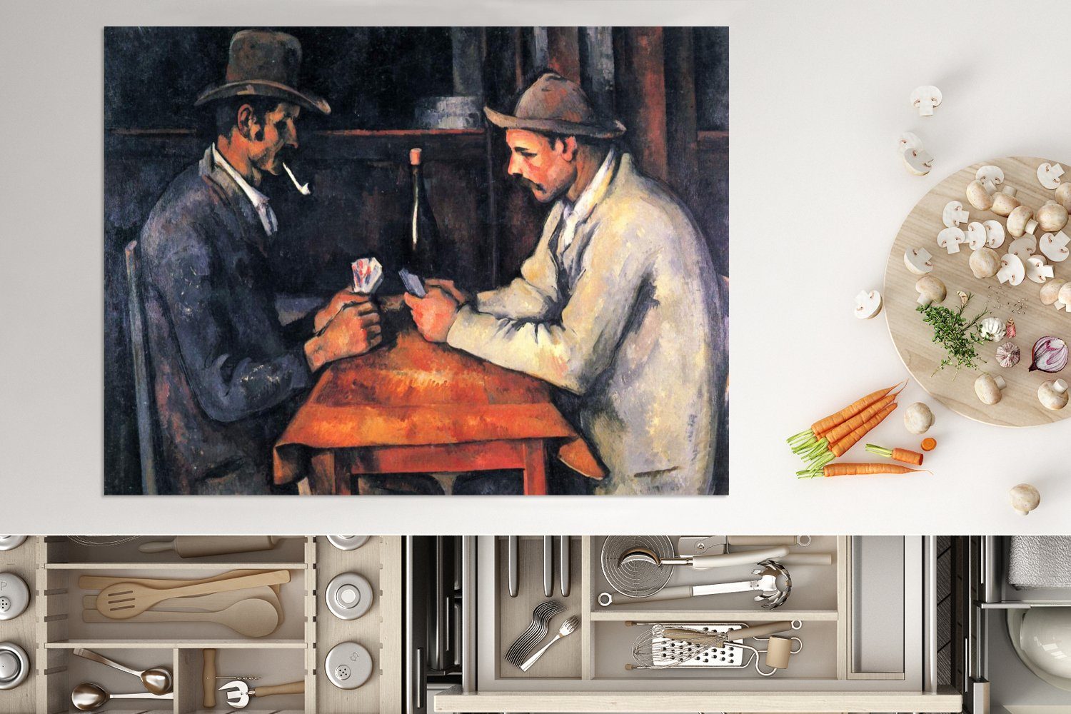 cm, Cézanne, Vinyl, Gemälde Arbeitsfläche Mobile nutzbar, Ceranfeldabdeckung Kartenspieler (1 Herdblende-/Abdeckplatte 70x52 Paul MuchoWow Die von tlg), -