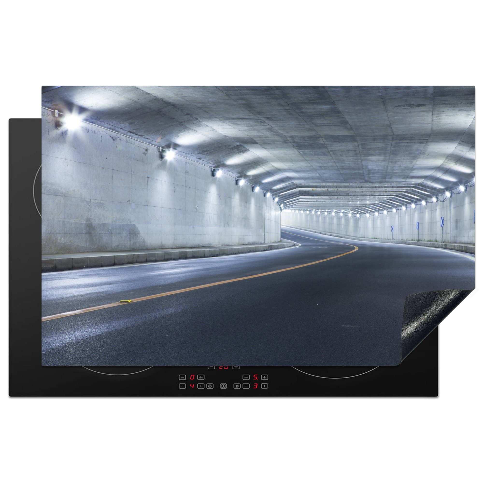 MuchoWow Herdblende-/Abdeckplatte Moderne Autobahn für die Ceranfeldabdeckung einem cm, mit Tunnel, Vinyl, Schutz küche, Induktionskochfeld 81x52 tlg), (1