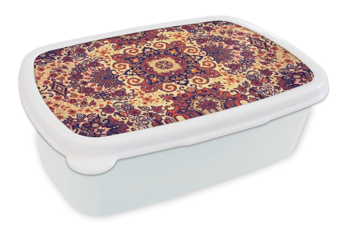 MuchoWow Lunchbox Teppich - Muster - Mandala - Gelb, Kunststoff, (2-tlg), Brotbox für Kinder und Erwachsene, Brotdose, für Jungs und Mädchen weiß