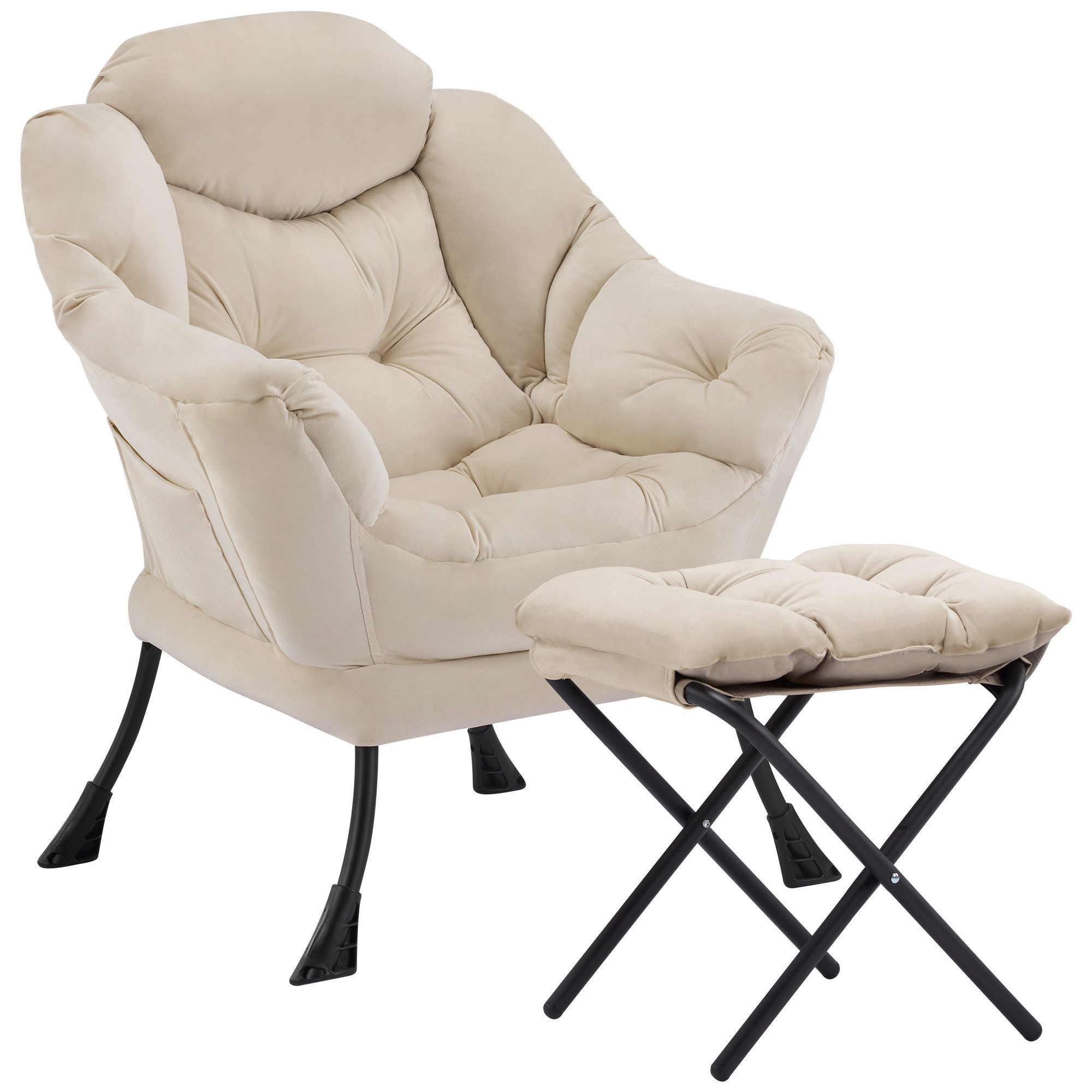 Aunekiv Sessel mit Hocker, Seitenfach & Wingback-Design, Moderner Relaxsessel für Wohnzimmer & kleine Räume