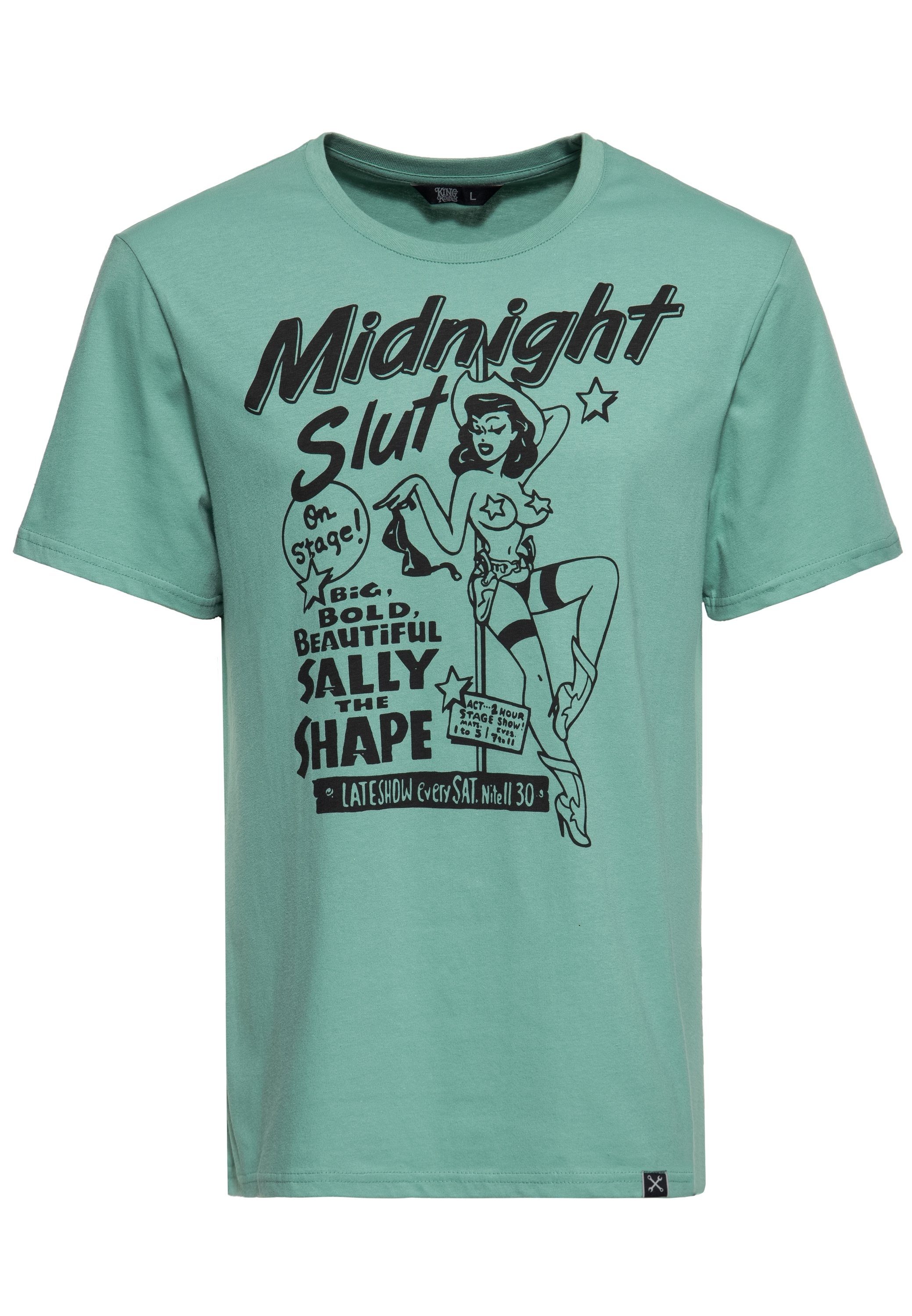 KingKerosin Print-Shirt Midnight Slut (1-tlg) front Print im Retro Pin-up Stil