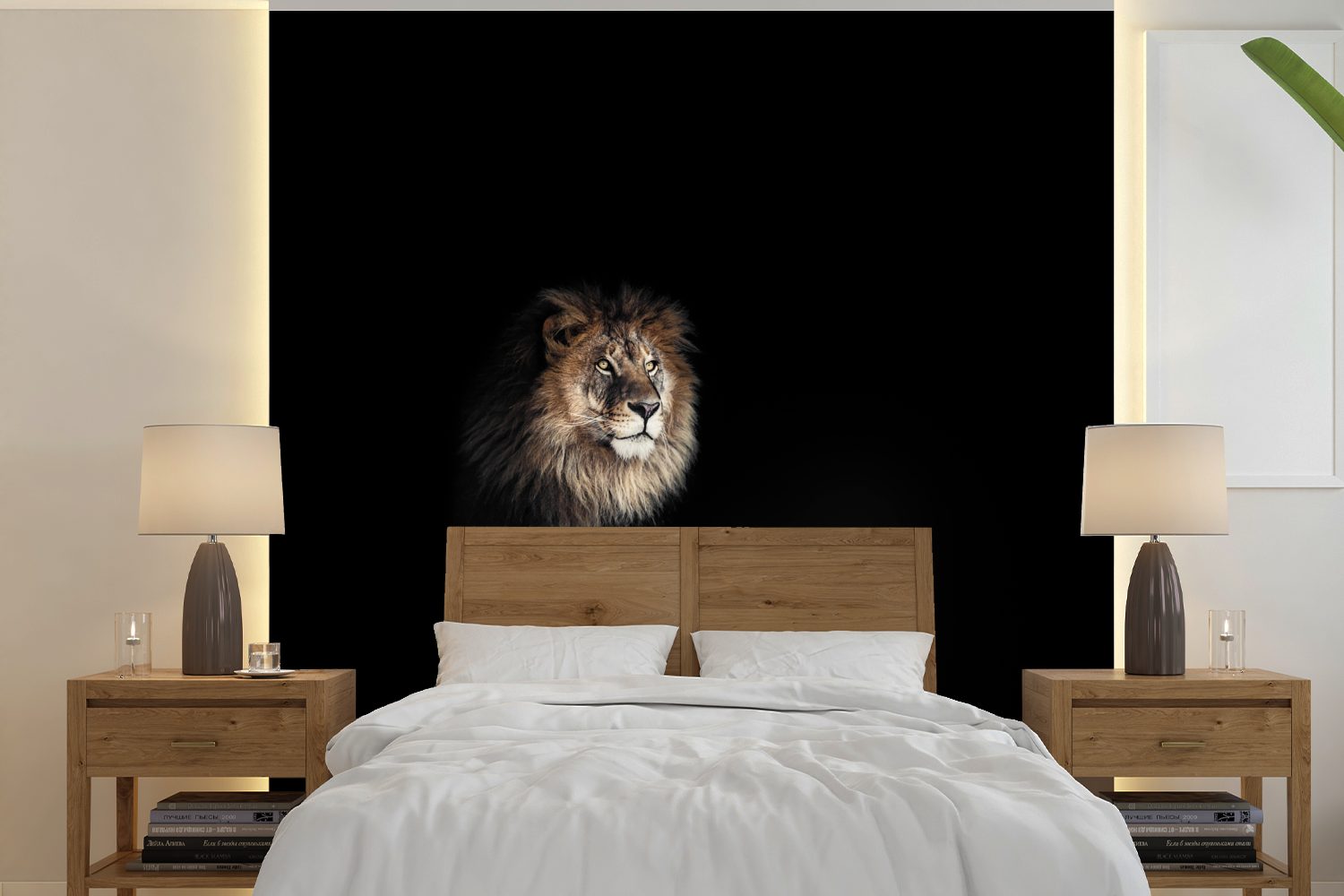 Fototapete MuchoWow Matt, Licht Wohnzimmer Tapete - für St), Wandtapete Porträt, oder Vinyl bedruckt, - Löwe (5 Schlafzimmer,
