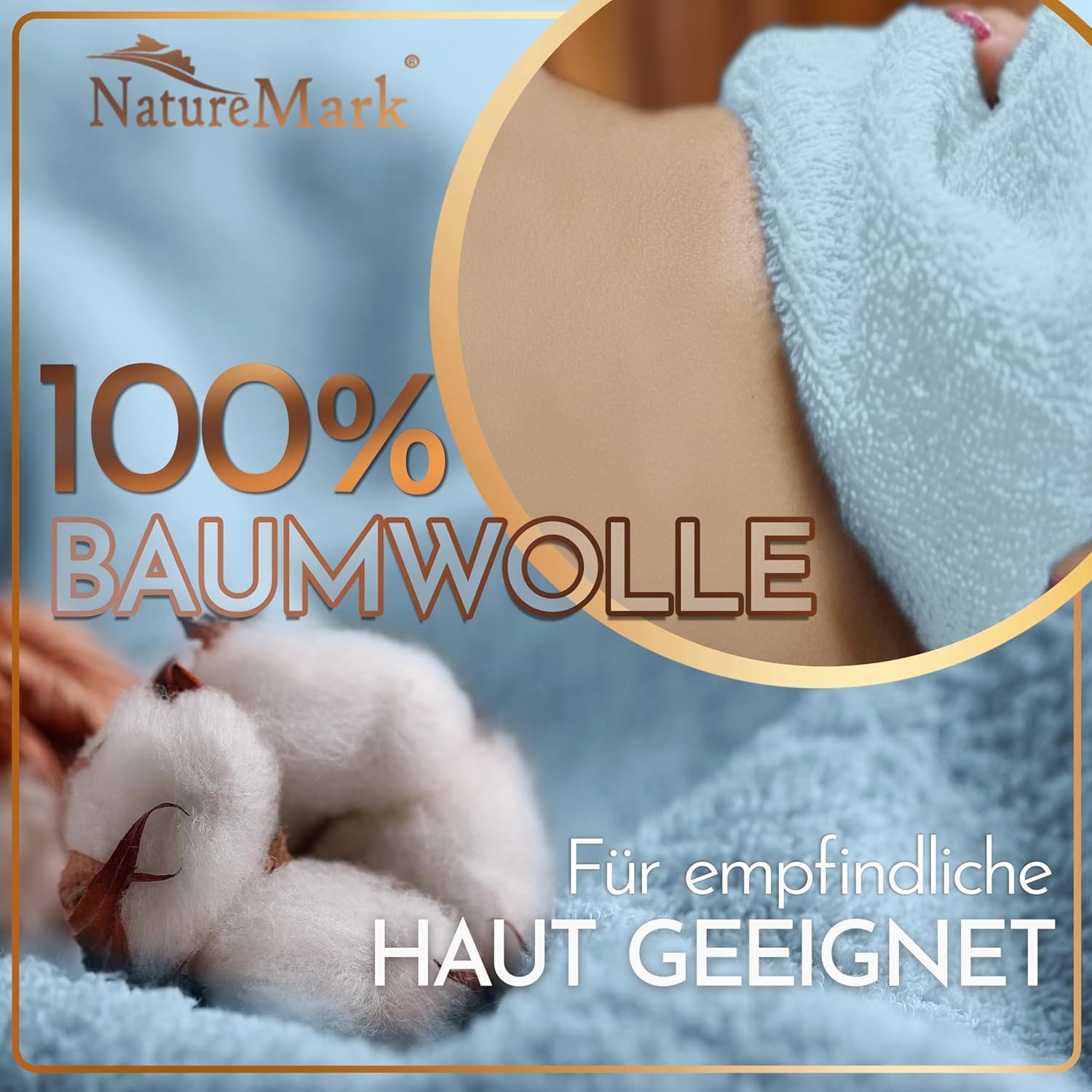 NatureMark Saunatuch Frottier Saunatücher 80x200cm, 100% Baumwolle (2-St), Premium Qualität SAUNATUCH Sauna-Handtuch, 80x200cm, Hell blau – Bild 5 von 5
