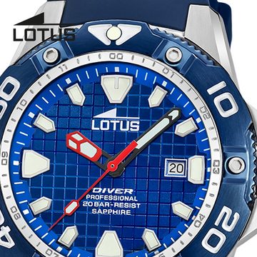 Lotus Chronograph Lotus Herrenuhr Silikon blau Lotus, (Chronograph), Herren Armbanduhr rund, groß (ca. 45mm), Edelstahl