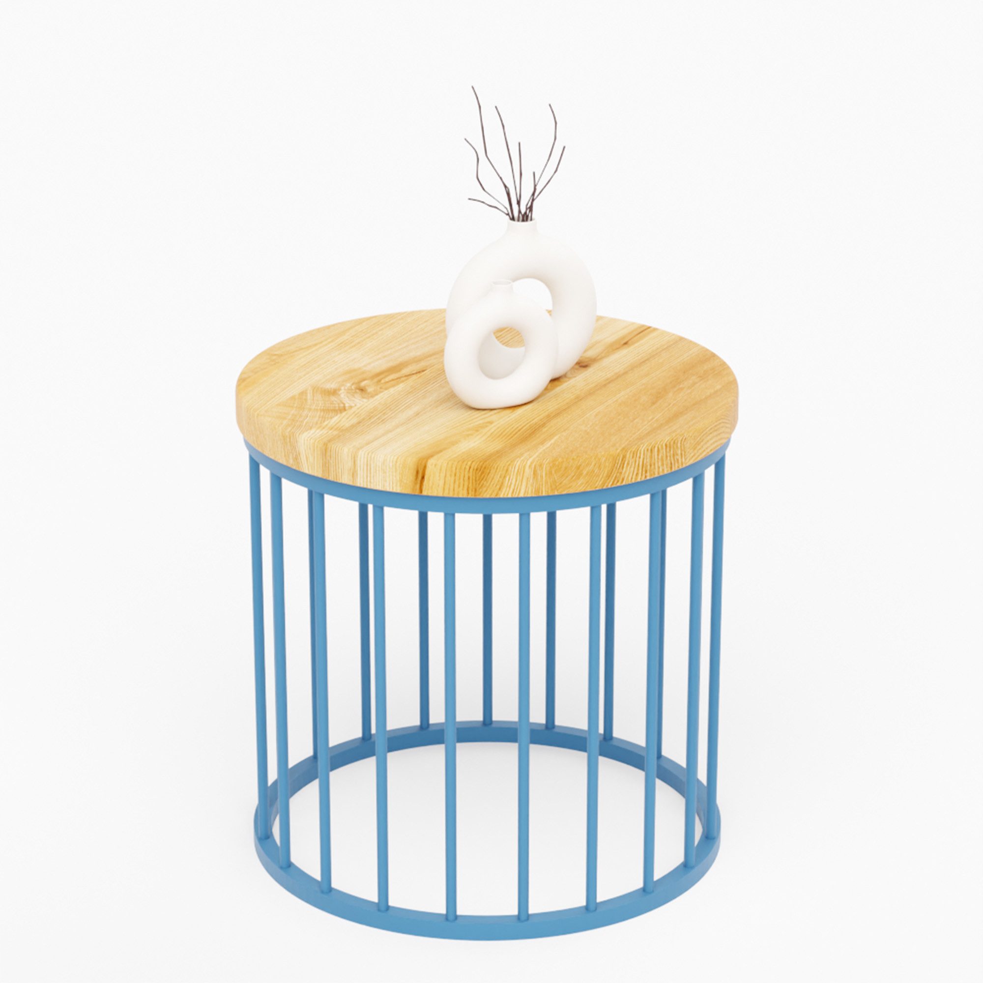 LAMO Manufaktur Beistelltisch Couchtisch rund aus Holz 40 x 40 cm Farbe: Rustikal, Beine: Blau (2 Tisch), Beistelltisch rund, Wohnzimmertisch, Sofatisch kleiner Tisch