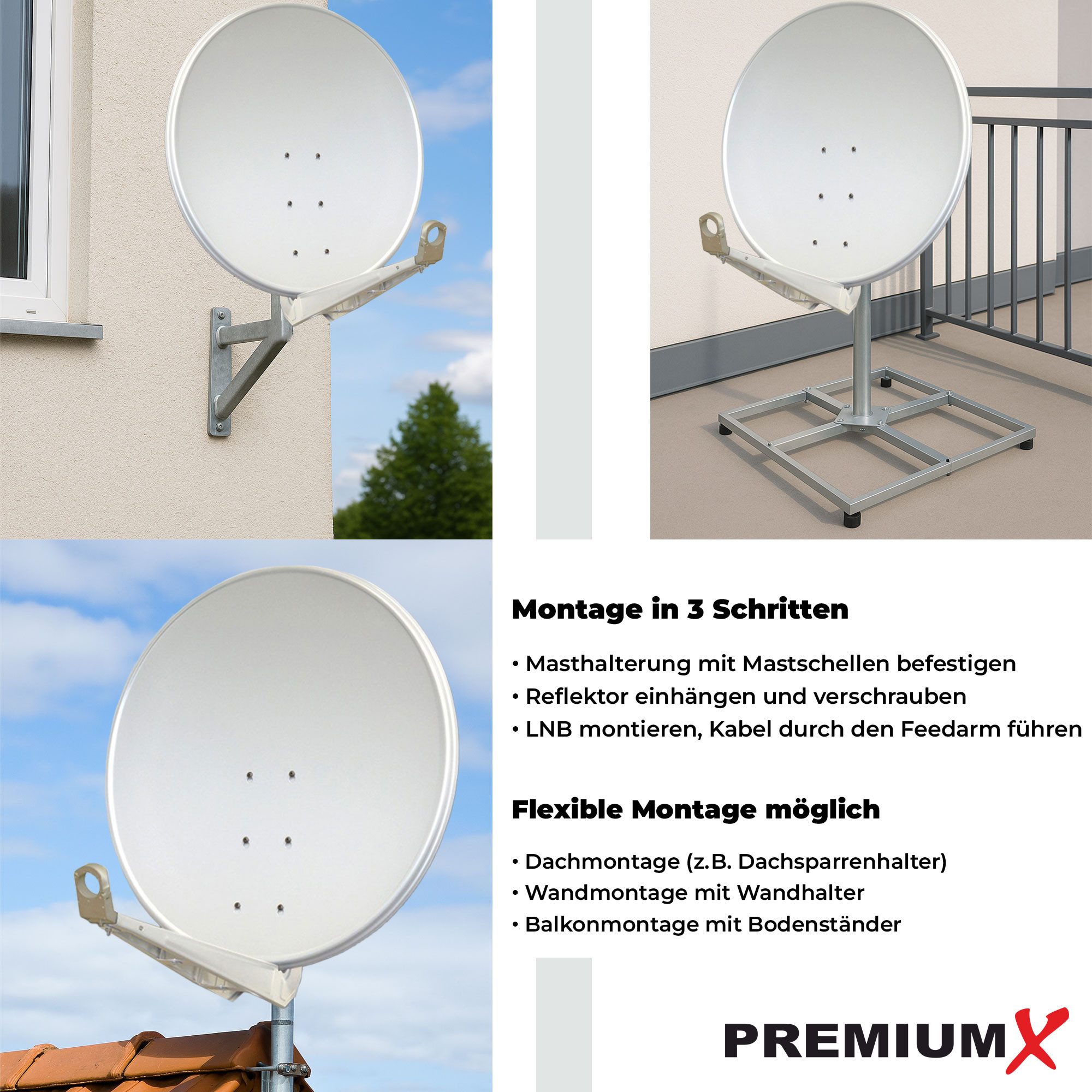 PremiumX DELUXE100 Satellitenantenne 100 cm Aluminium Hellgrau SAT-Antenne – Bild 4 von 5