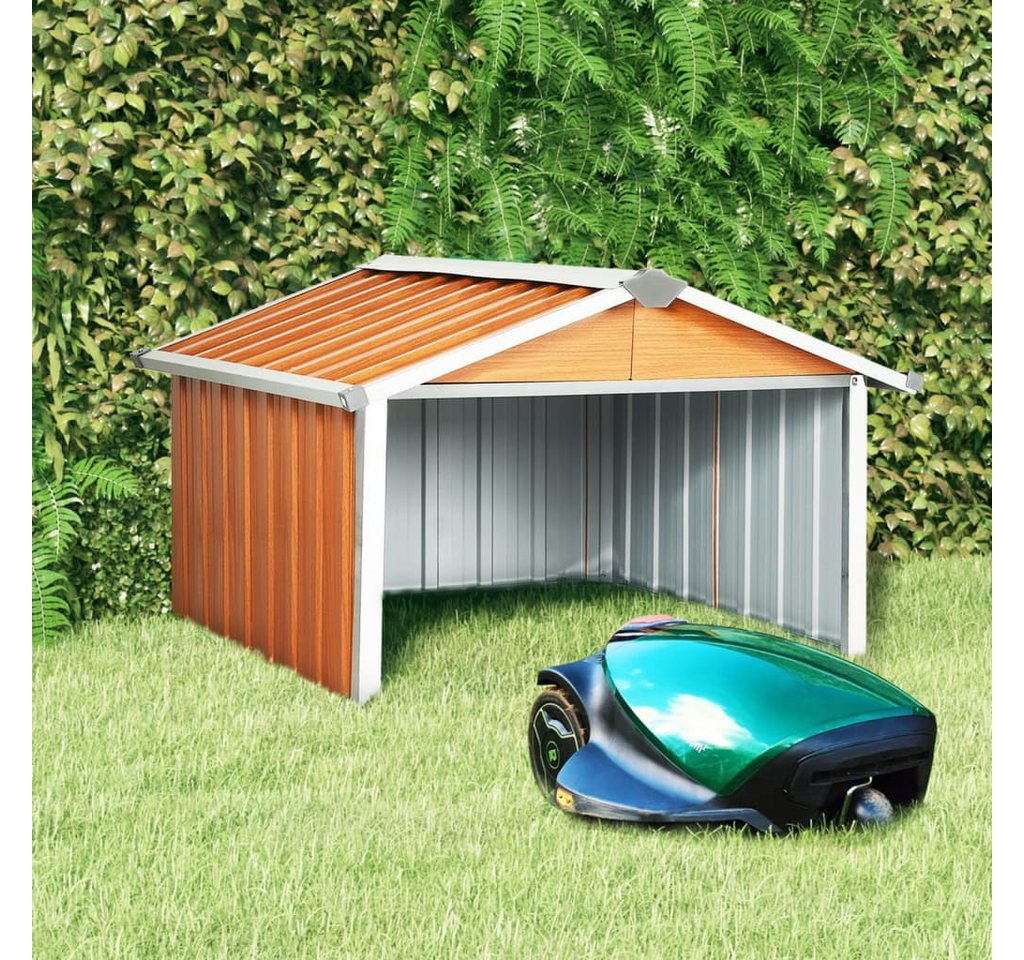 Thumbnail - vidaXL Mähroboter-Garage Rasenmäher Garage 92x97x63 cm Verzinkter Stahl Braun für Mähroboter, BxTxH: 92x97x63 cm