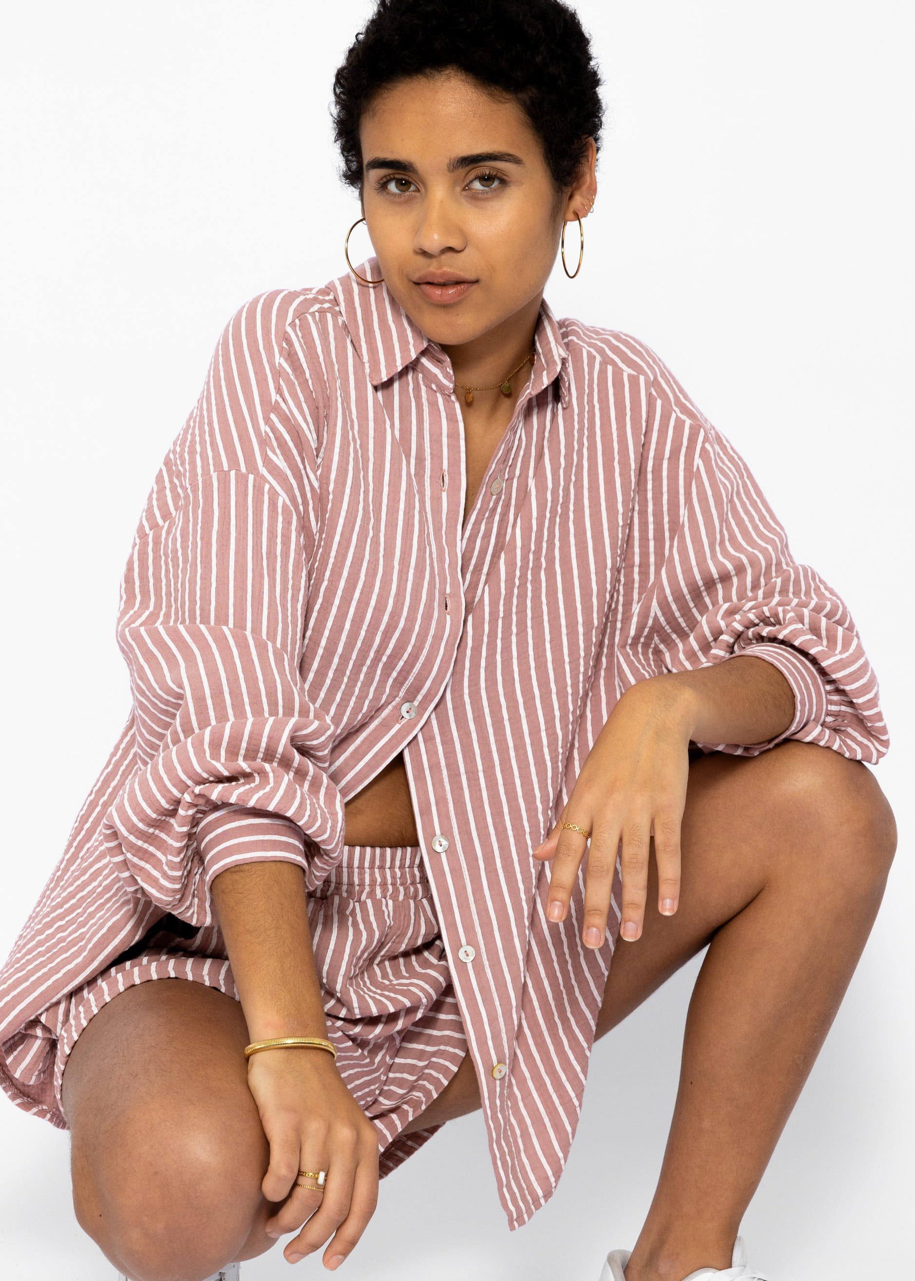 SASSYCLASSY Shorts Gestreifte Musselin Shorts mit elastischen Bund 100 % Baumwolle (Musselin), atmungsaktiv, sehr leicht, Made in Italy