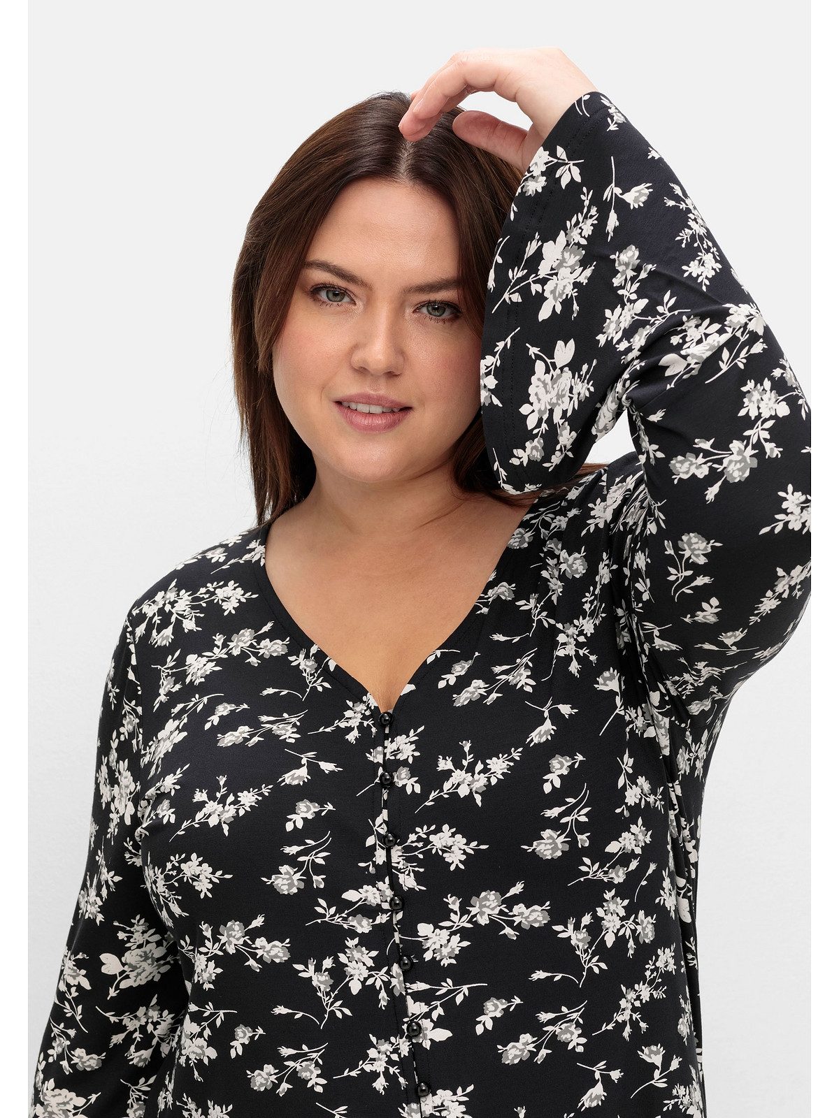sheego by Joe Browns Langarmshirt Große Größen mit Biesen und Volantärmeln