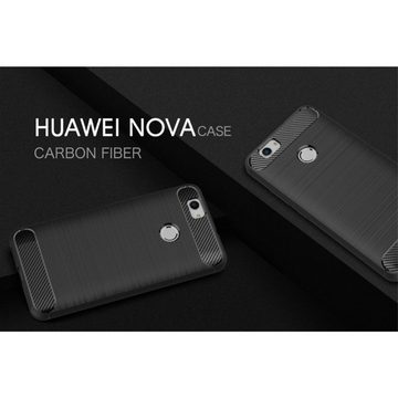 König Design Handyhülle Huawei Nova, Huawei Nova Handyhülle Carbon Optik Backcover Grau