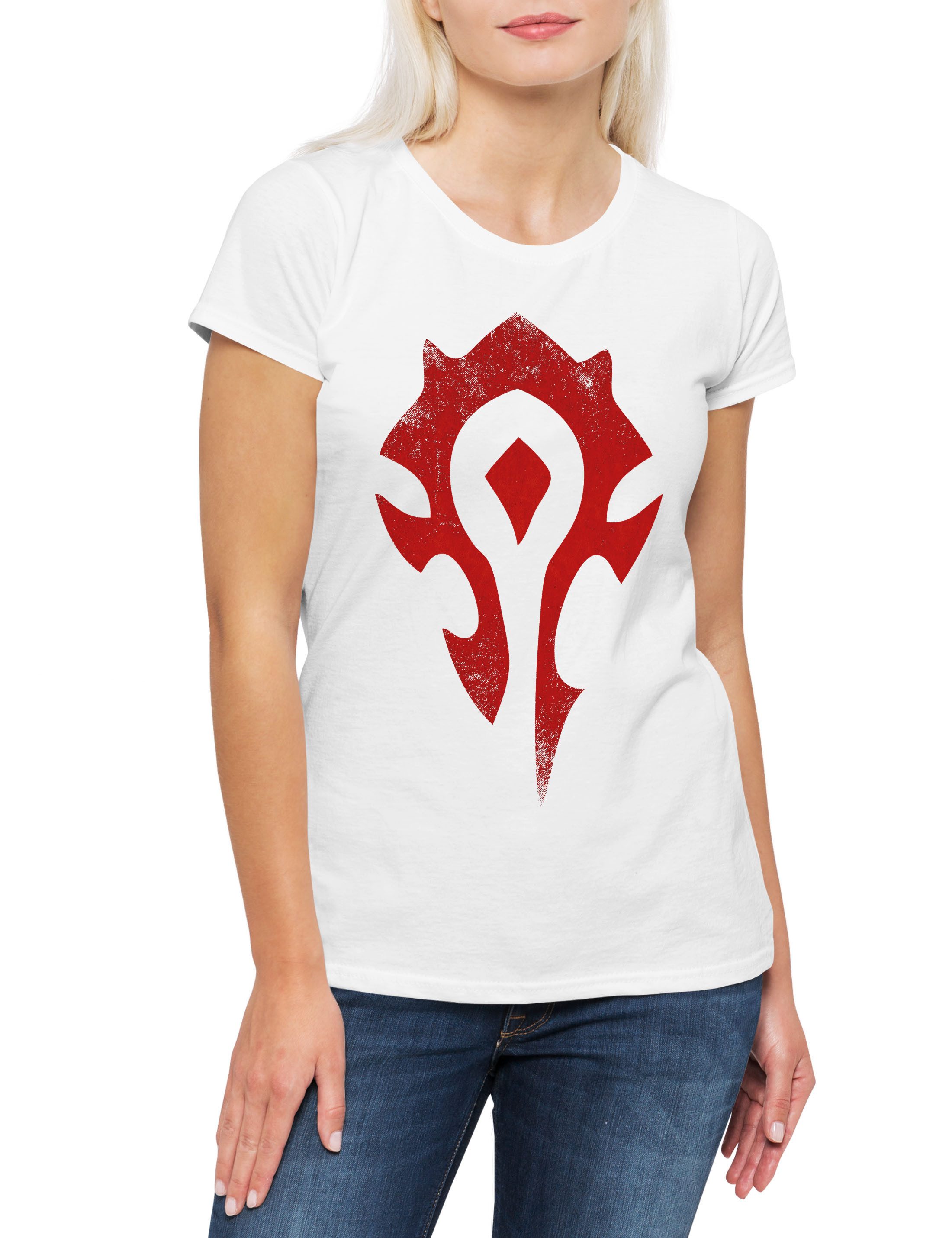 Urban Backwoods Print-Shirt Horde Logo Damen T-Shirt MMORPG Fantasy Faction Red WOW Banner Tribal (1-tlg) Crest Warrior Clan Raid