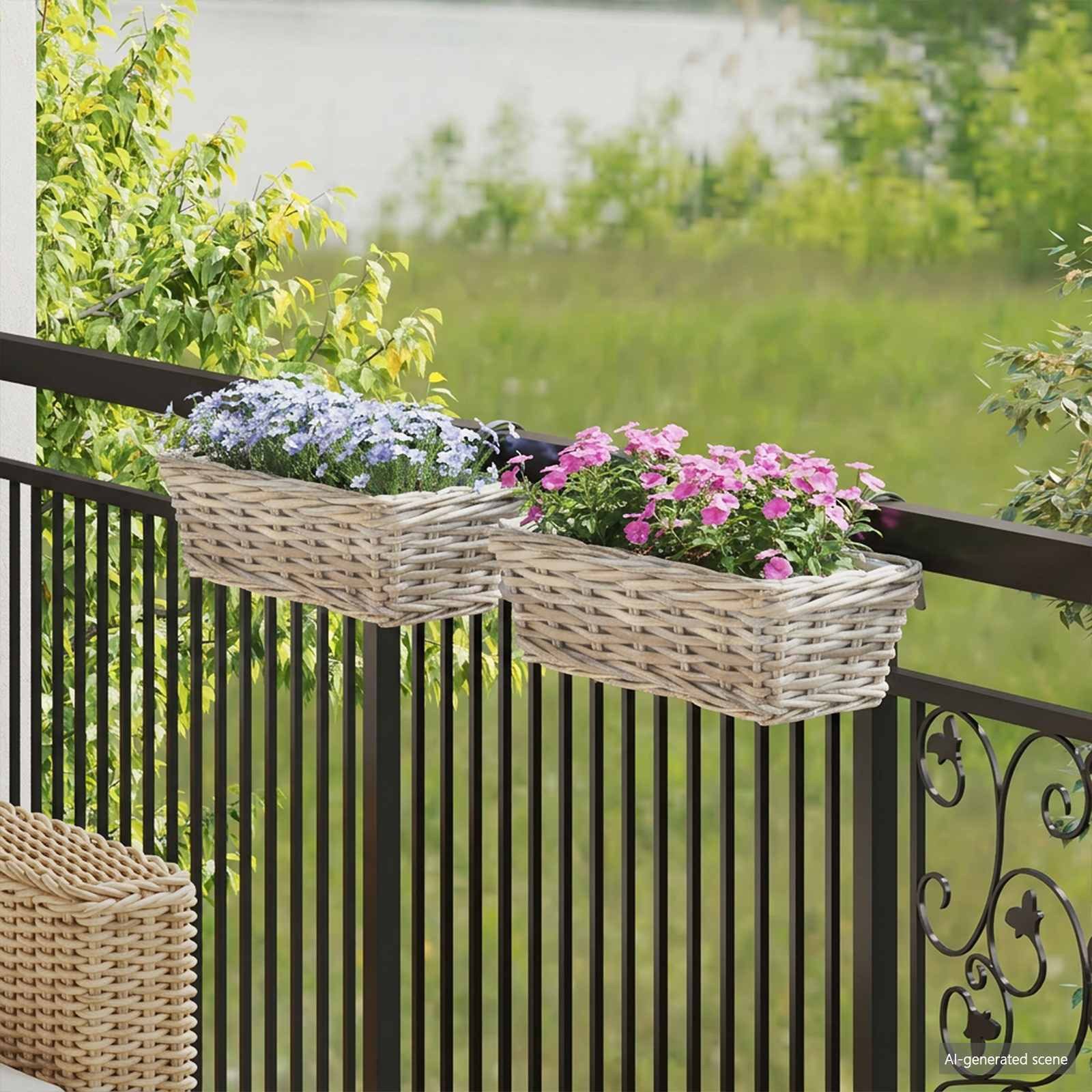 vidaXL Aufbewahrungskorb Hängender Blumentopf Korb 2 Stk. Natürliches Grau Kubu Rattan (2 St)
