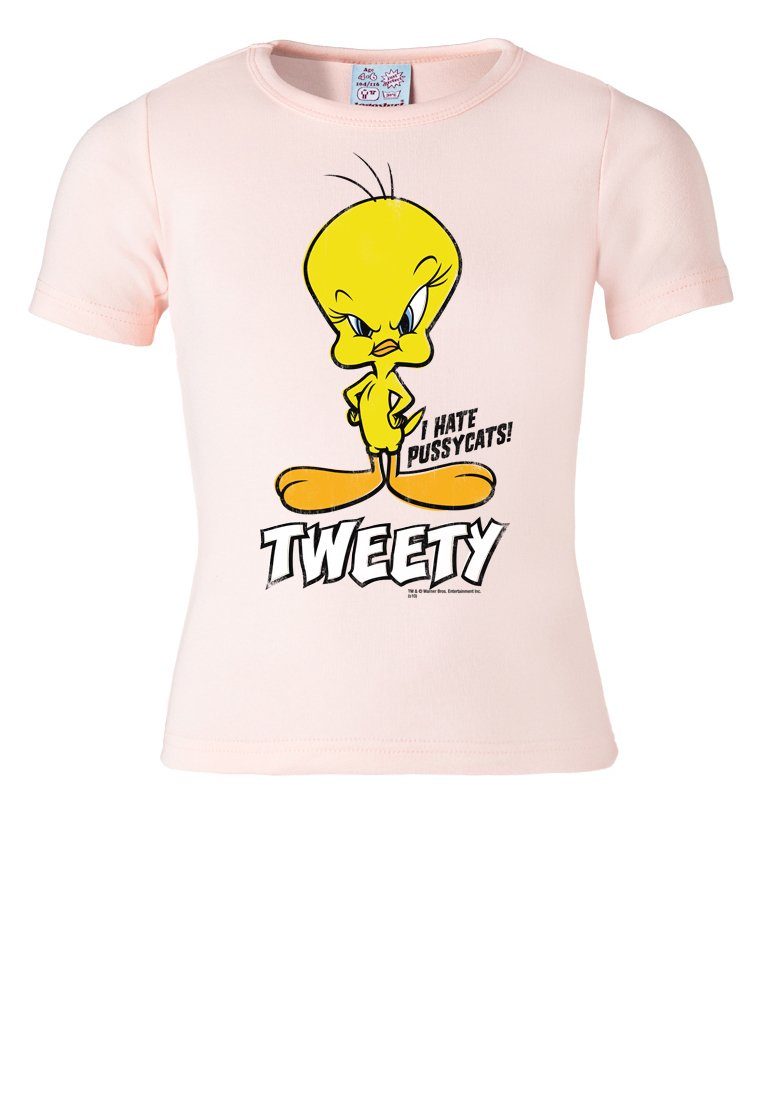 LOGOSHIRT T-Shirt Looney Tunes niedlichem Tweety rosa Print - mit