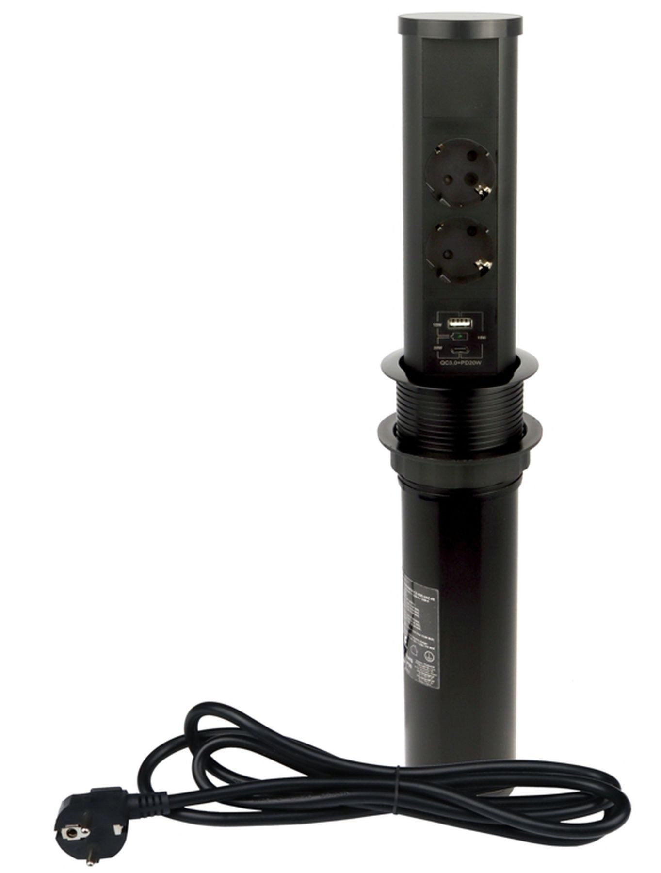 Designlight Einbausteckdose Typ F Induktion USB A & C Bürosteckdose versenkbar Einbau-Tischsteckdose (Kabellänge 1.50 m)