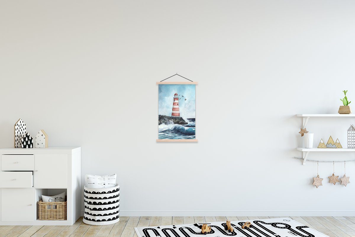 MuchoWow Poster Leuchtturm - Golf - Meer, (1 St), Posterleiste, Textilposter für Wohnzimmer, Bilderleiste, Magnetisch