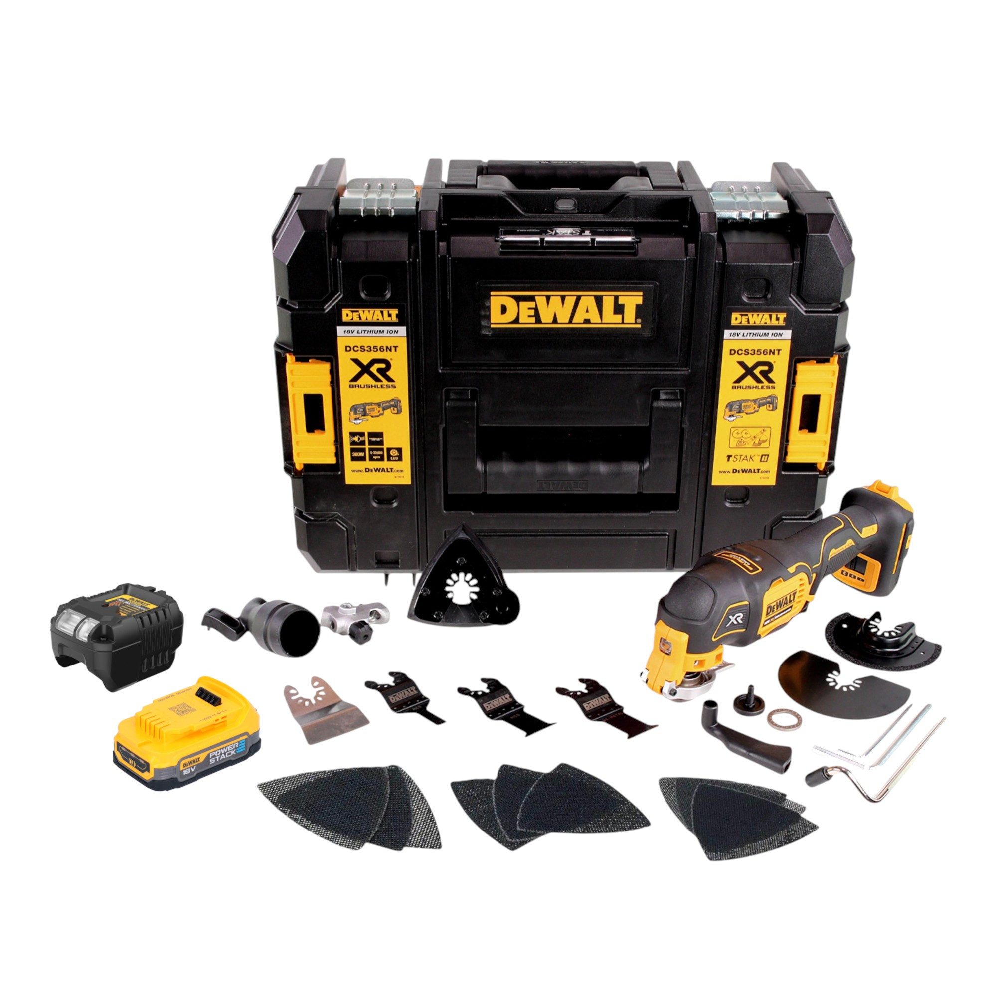 DeWalt Akku-Multifunktionswerkzeug DCS 356 E1T Akku Multitool 18 V Brushless + 1x Powerstack Akku 1,7 Ah