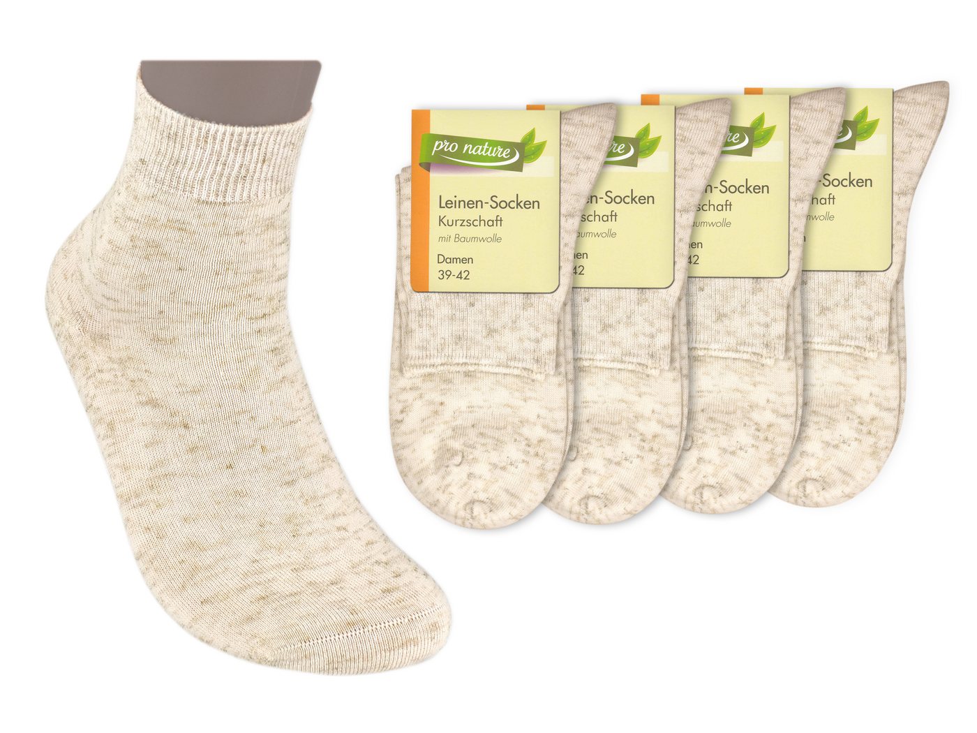 Die Sockenbude Kurzsocken LEINEN (Bund, 4-Paar, beige melange) Baumwolle mit Leinen