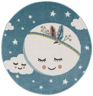 Kinderteppich Anime9383, Carpet City, rund, Höhe: 11 mm, Sternen-Teppich mit Mond, Weicher Flor, Pflegeleicht, Kinderzimmer