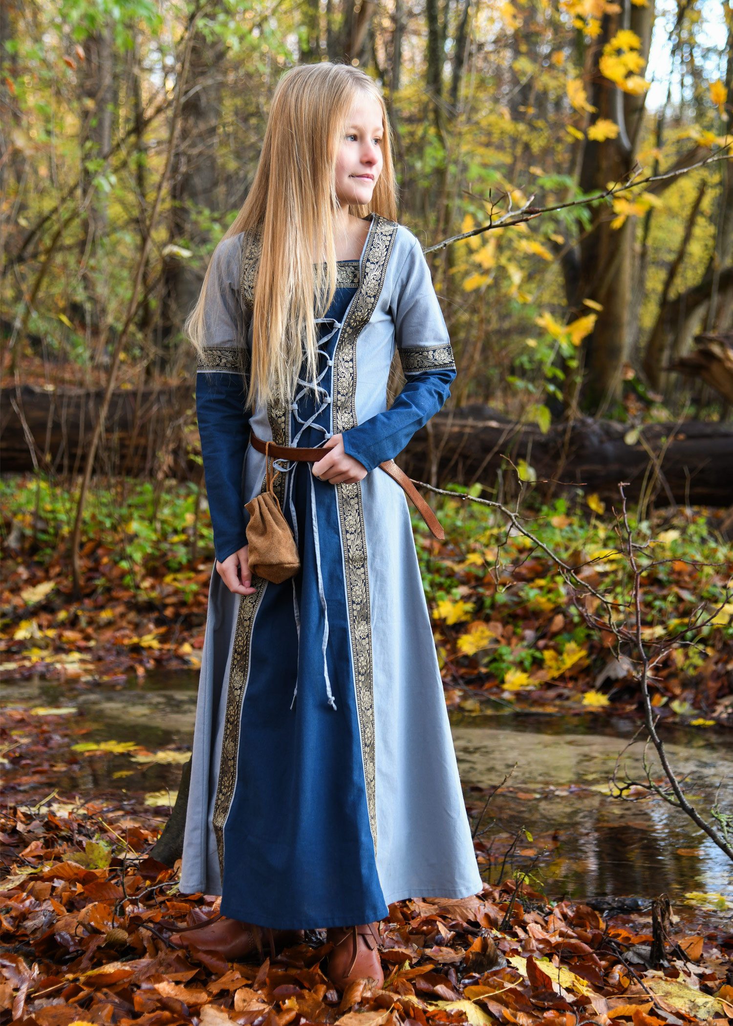 Battle Merchant Burgfräulein-Kostüm Kinder Fantasy-Mittelalterkleid blau, langarm "Eleanor"