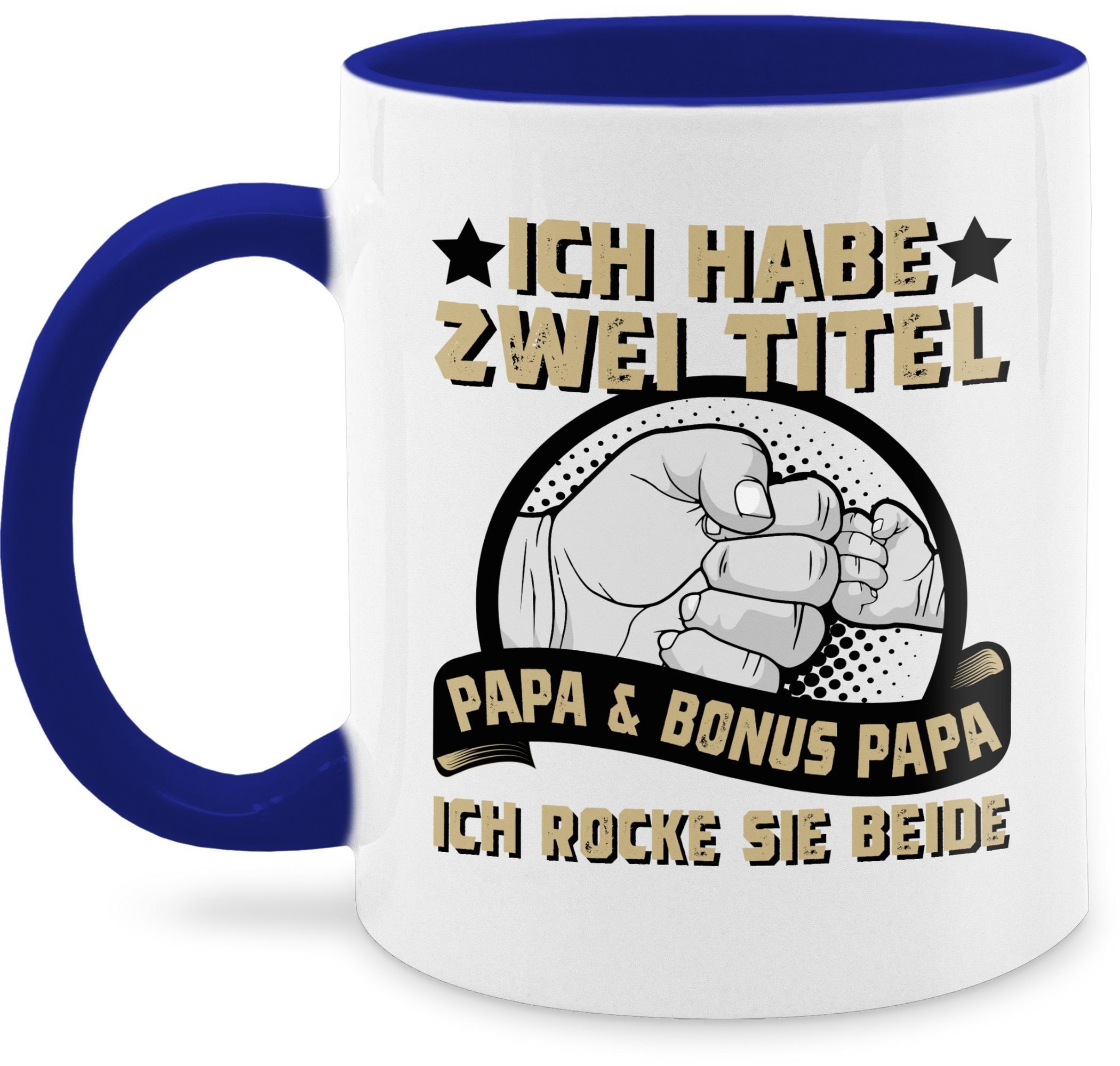 Tasse - Keramik, beide rocke Shirtracer Papa Vatertag Bonus und Dunkelblau - Ich gold, sie habe 2 Kaffeetasse zwei - Papa Geschenk Titel ich