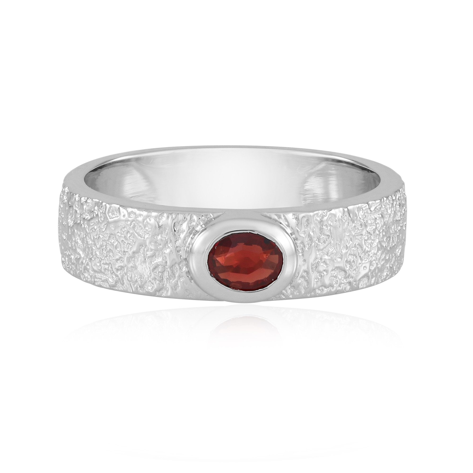 Cavill Solitärring Ring aus versilbertem Silber mit tansanischem Rubin (1-tlg)