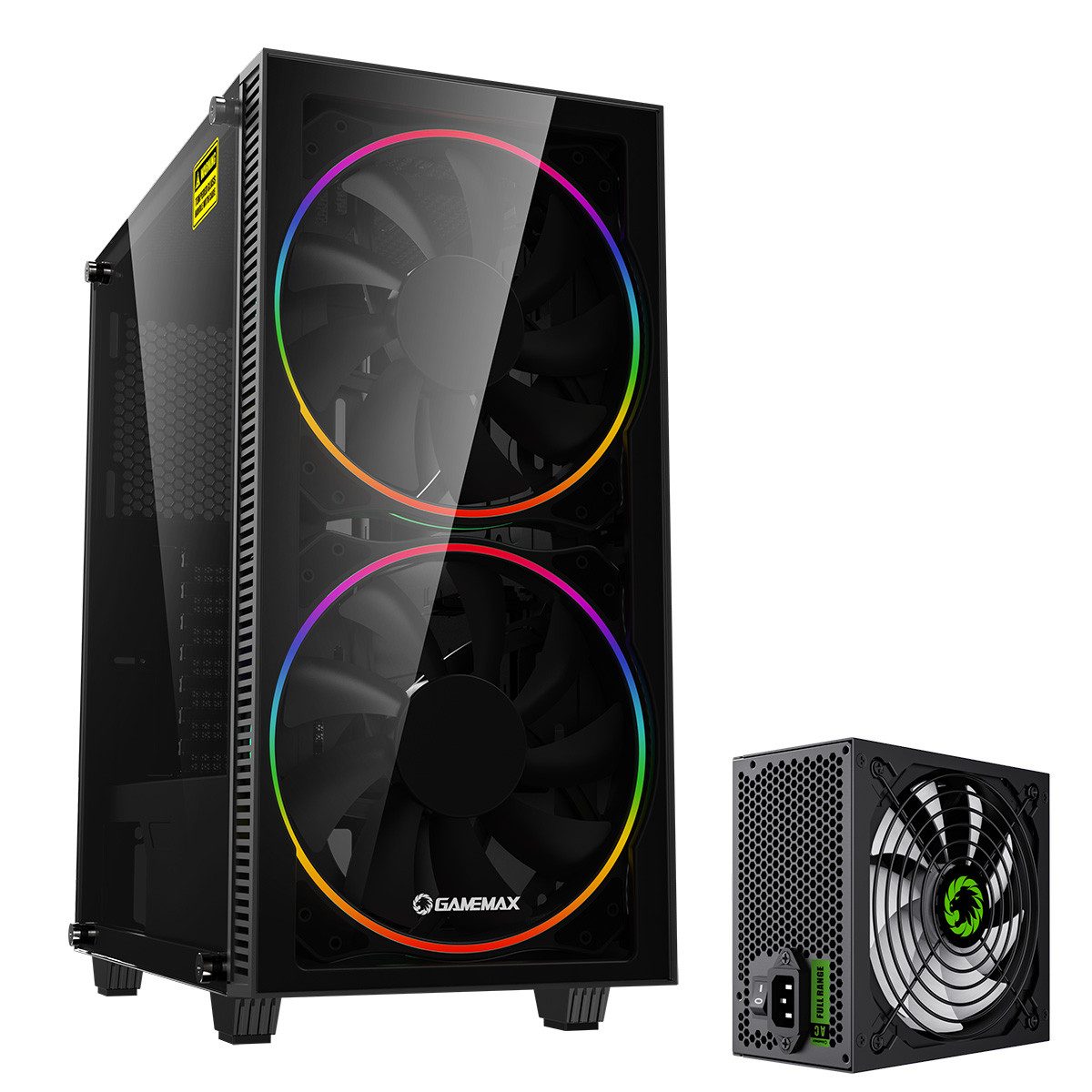 GAMEMAX Gaming-Gehäuse Black Hole, Midi-Tower RGB, 1x USB 3.1, 1x USB 2.0, USB/Audio, 400W 80+ Bronze Netzteil vorinstalliert