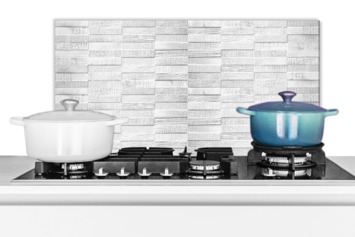 Grau, MuchoWow (1-tlg), Steine - 60x30 - gegen Abstrakt Fett cm, und Weiß - Wandschutz, Küchenrückwand - Muster für Küchen Schmutzflecken