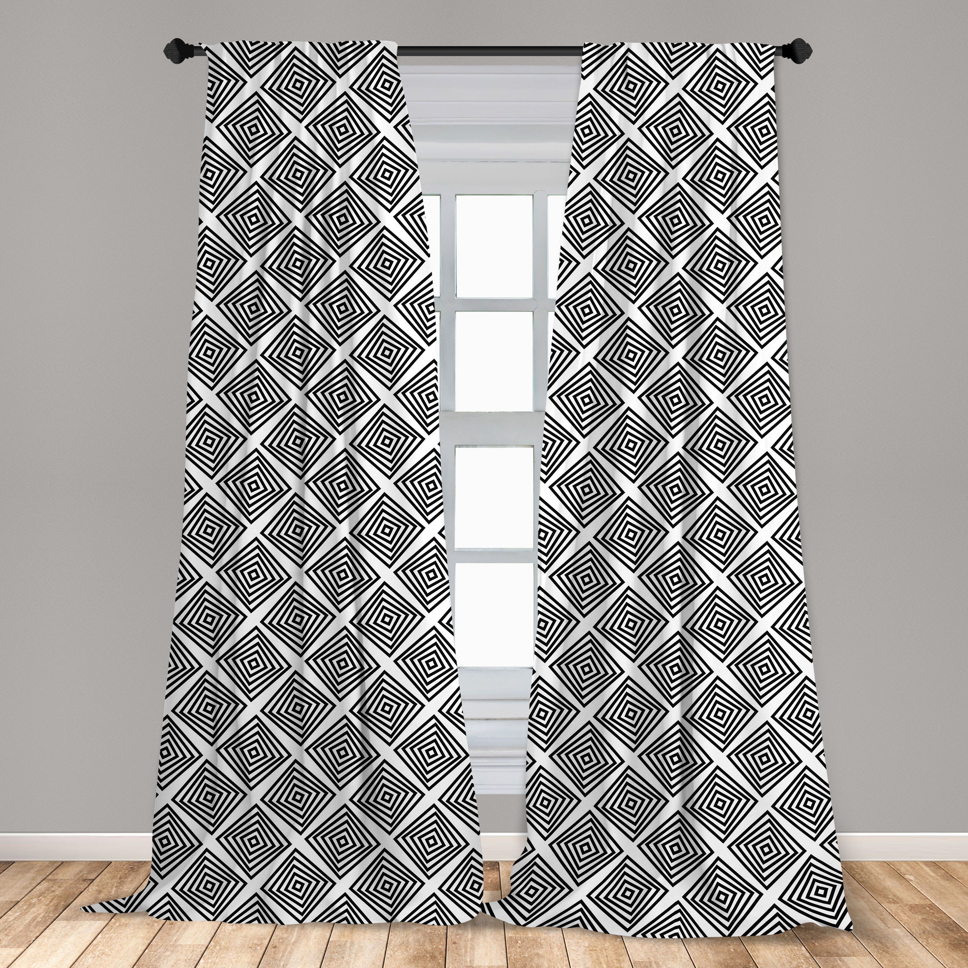 Dekor, Vorhang für Wohnzimmer Gardine Schlafzimmer Microfaser, Abstrakt Konzentrische Quadrat-Muster Abakuhaus,