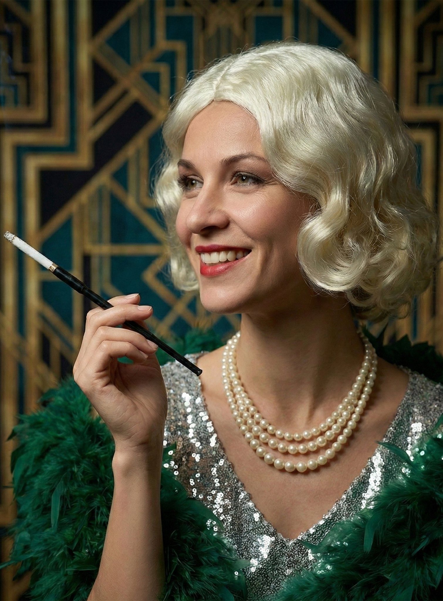 Metamorph Kostüm-Perücke 20er Wasserwelle Kostüm Perücke blond - Fasching, Elegant frisierter Wellenschnitt für 20er Jahre Flapper bis 50er Film