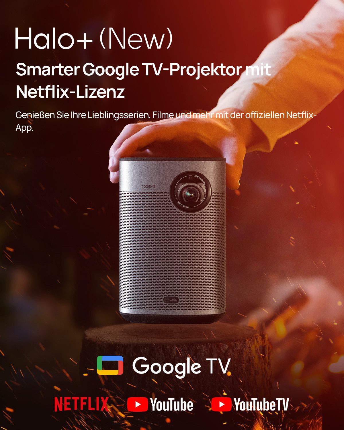 XGIMI XGIMI Halo+ GTV 1080P Tragbarer Beamer 700 ISO Lumen Google TV&Netflix Portabler Projektor (1920 x1080 (1080P) px, 2,5h Akku für Outdoor, 2x5W Harman Kardon Sound, ISA Auto-Setup)