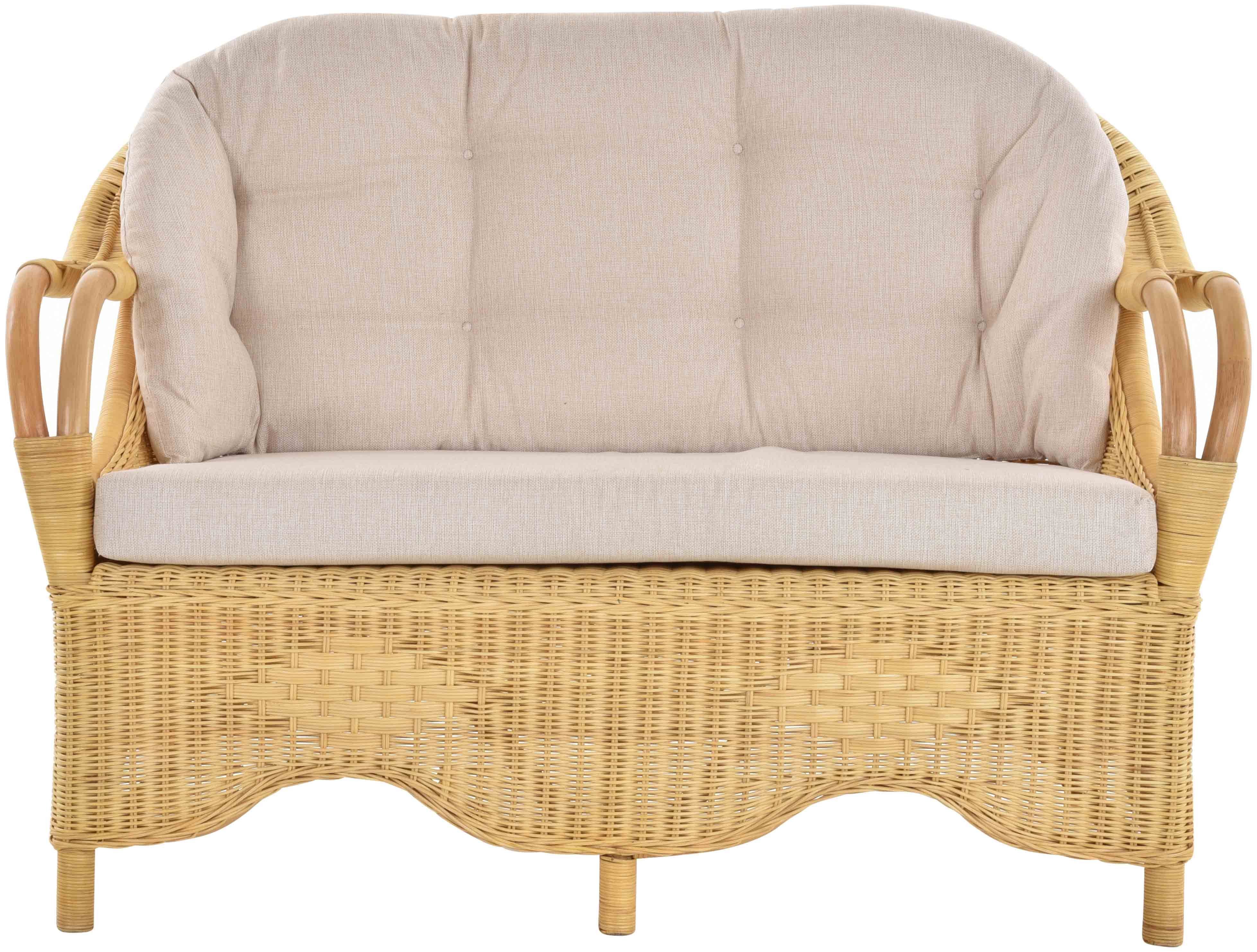 Krines Home Loungesofa Rattansofa Couch Rattanmöbel 2-Sitzer-Sofa Creme Rattan Natur Wintergarten