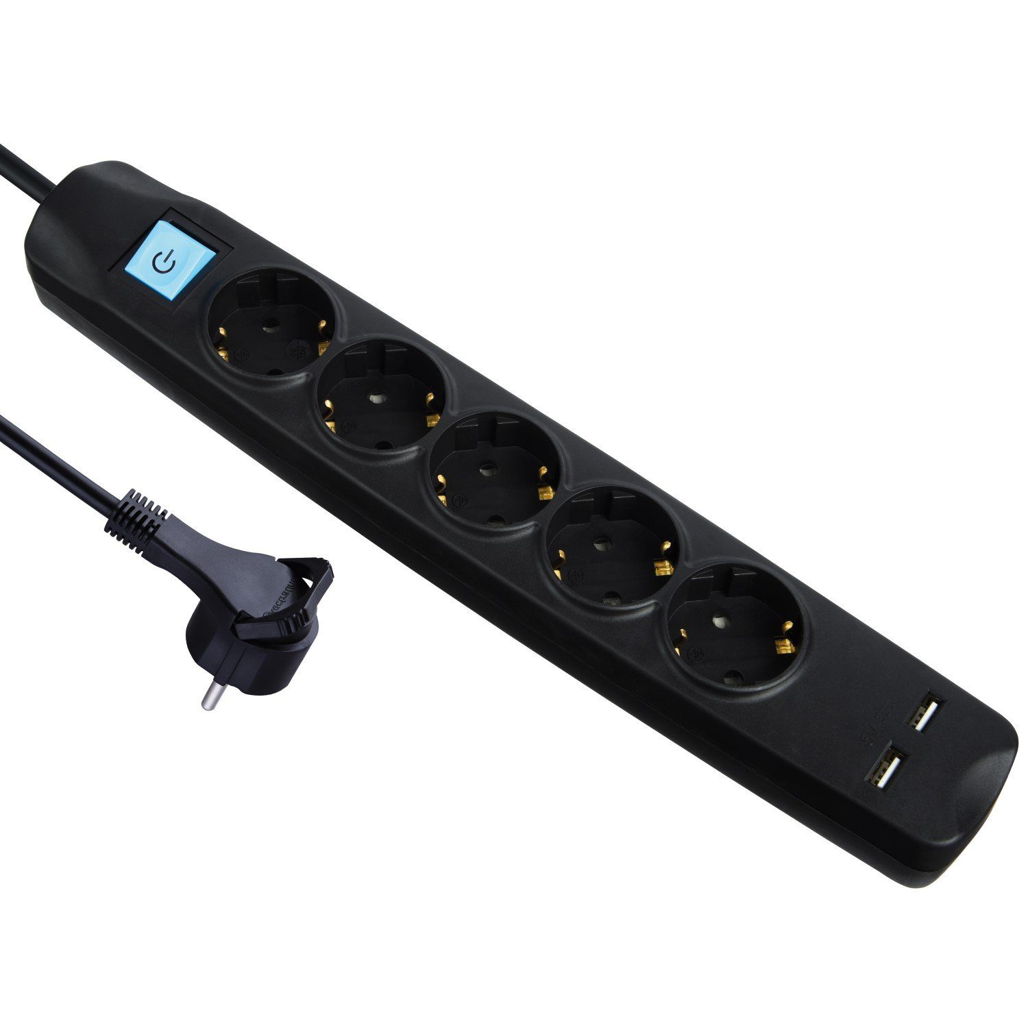 ARLI 5x Steckdosen + 2x USB Ladebuchsen Steckdosenleiste 7-fach (Schutzkontaktstecker, flacher Winkelstecker, EIN / AUS Schalter, Kindersicherung, Kabellänge 3 m)